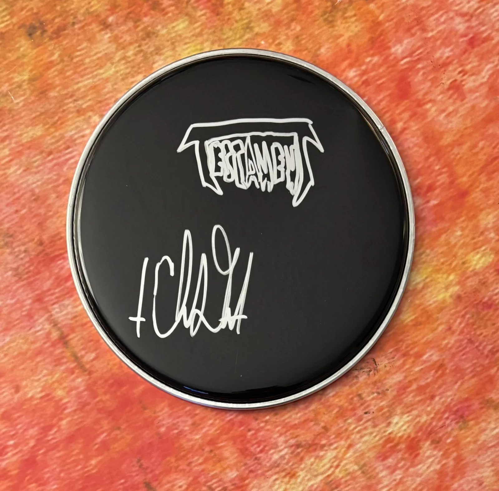 GFA Testament Band Drummer * CHRIS DOVAS * Signed 10" Drumhead PROOF COA, image 4