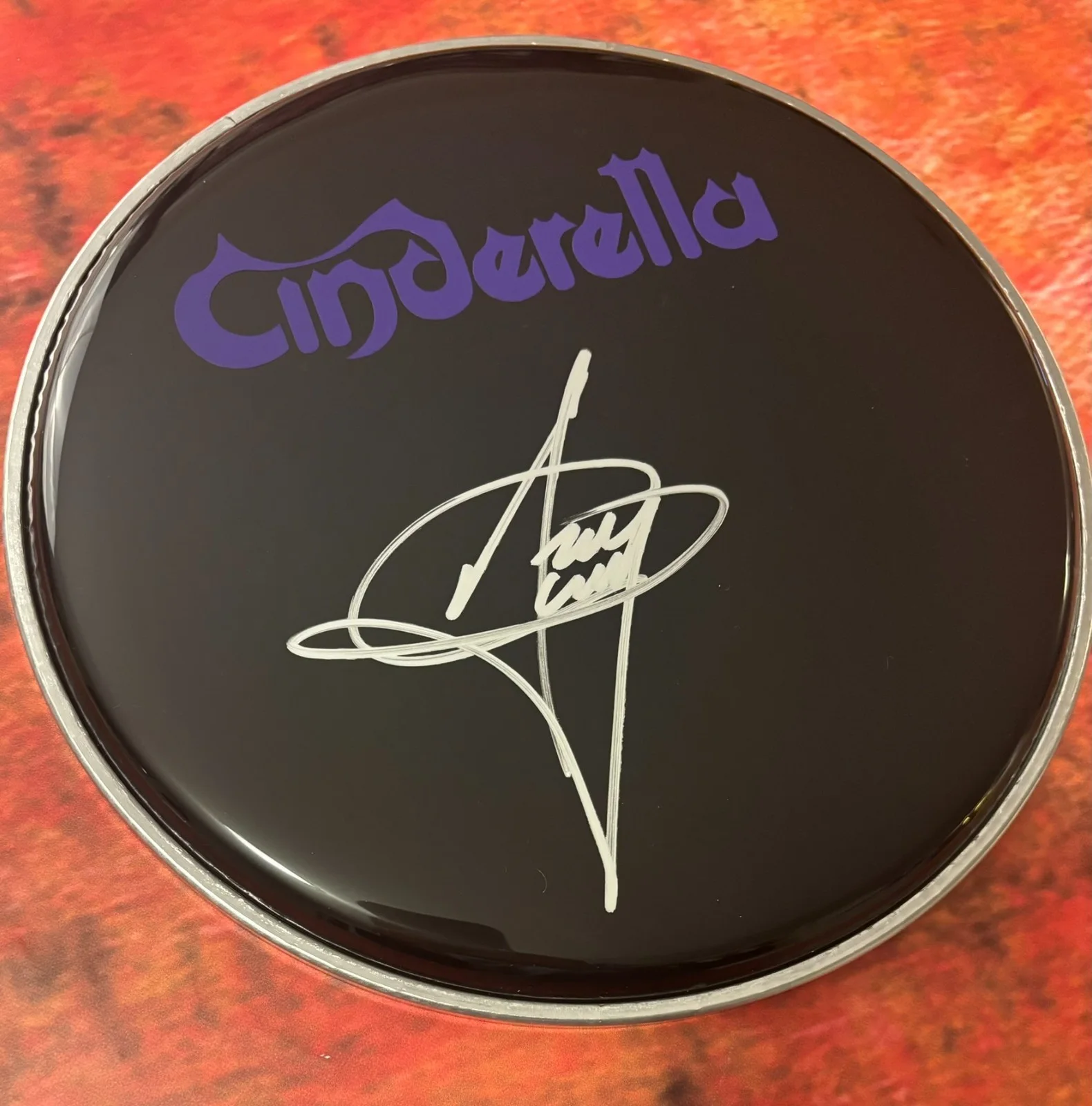 GFA Cinderella Band Drummer * FRED COURY * Signed 10" Drumhead COA, image 2