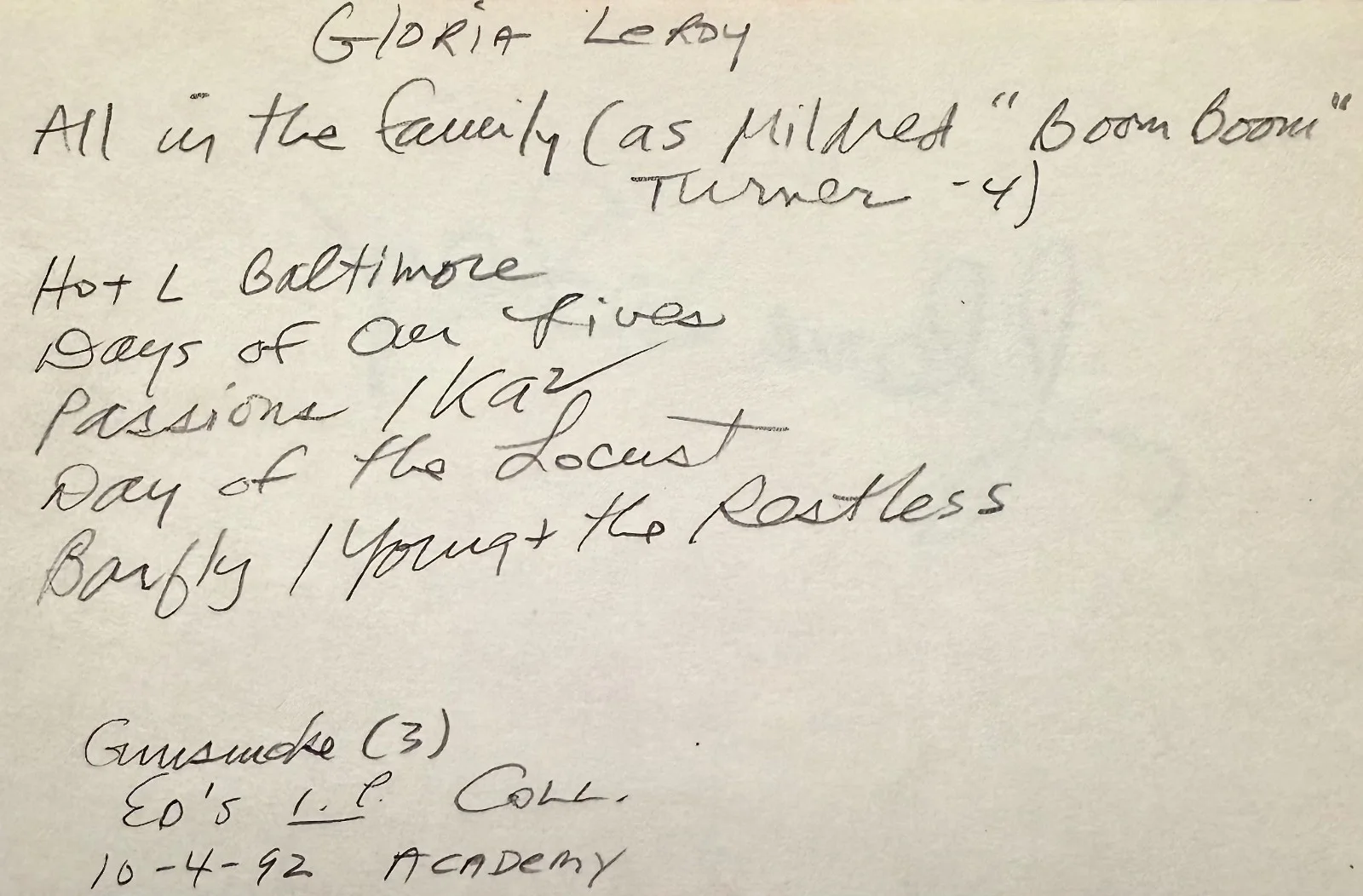 Gloria LeRoy — GLORIA LEROY Signed Autographed 4"x 6" INDEX CARD All in the Family Snapdragon, изображение 2
