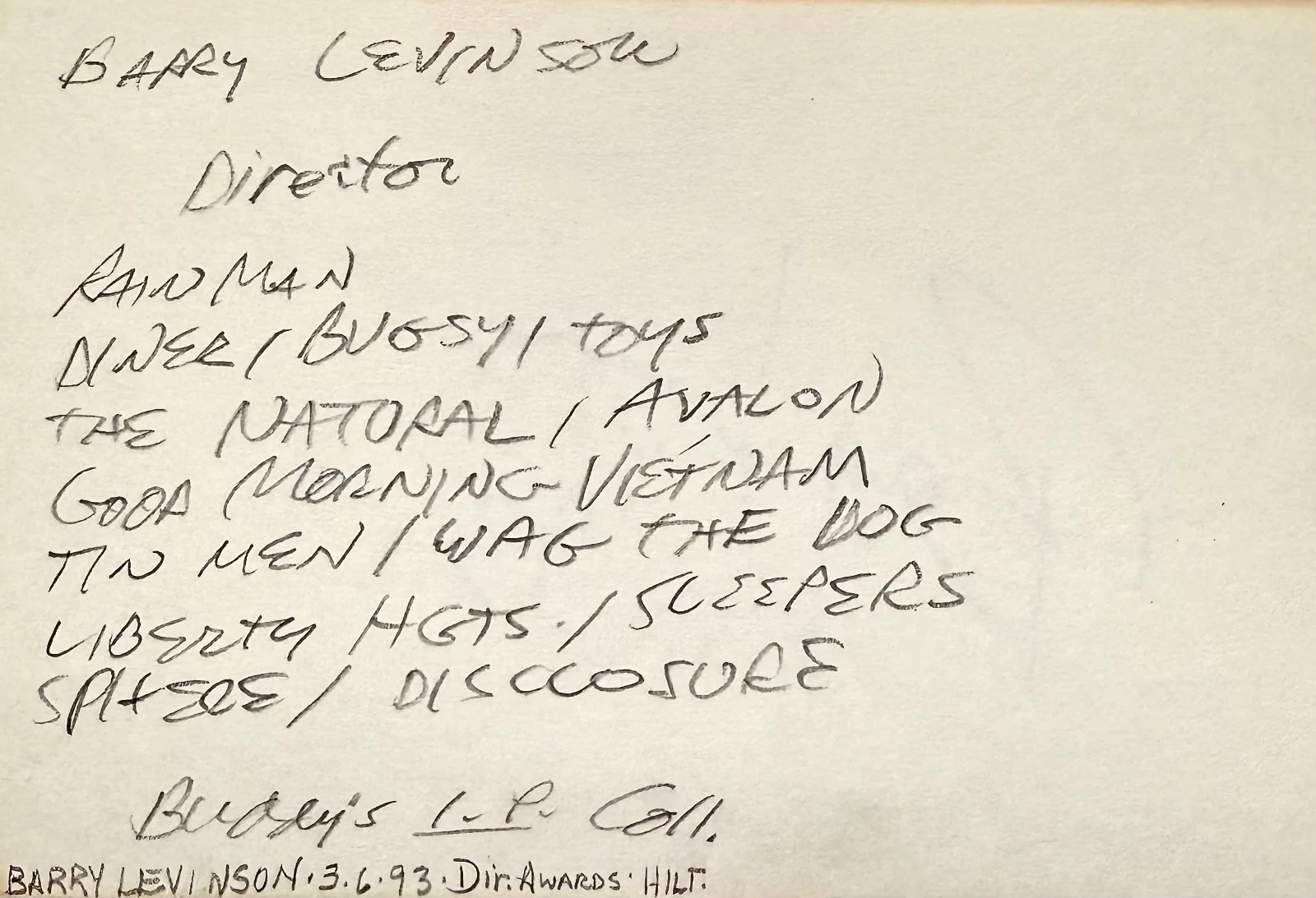 Barry Levinson — BARRY LEVINSON Signed Autograph 4"x 6" INDEX CARD The Natural Sleepers DIRECTOR, изображение 2