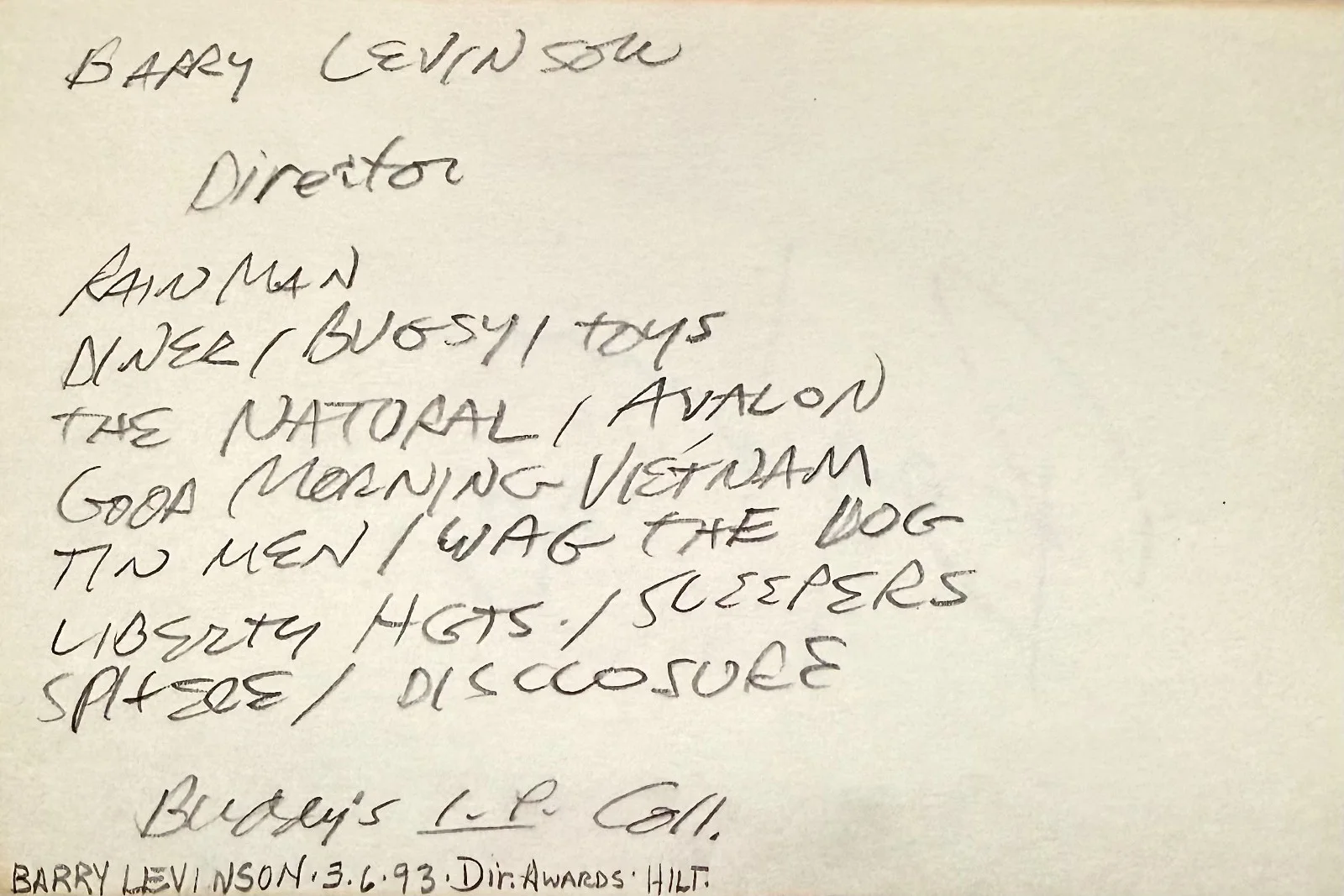 Barry Levinson — BARRY LEVINSON Signed Autograph 4"x 6" INDEX CARD The Natural Sleepers DIRECTOR, изображение 4