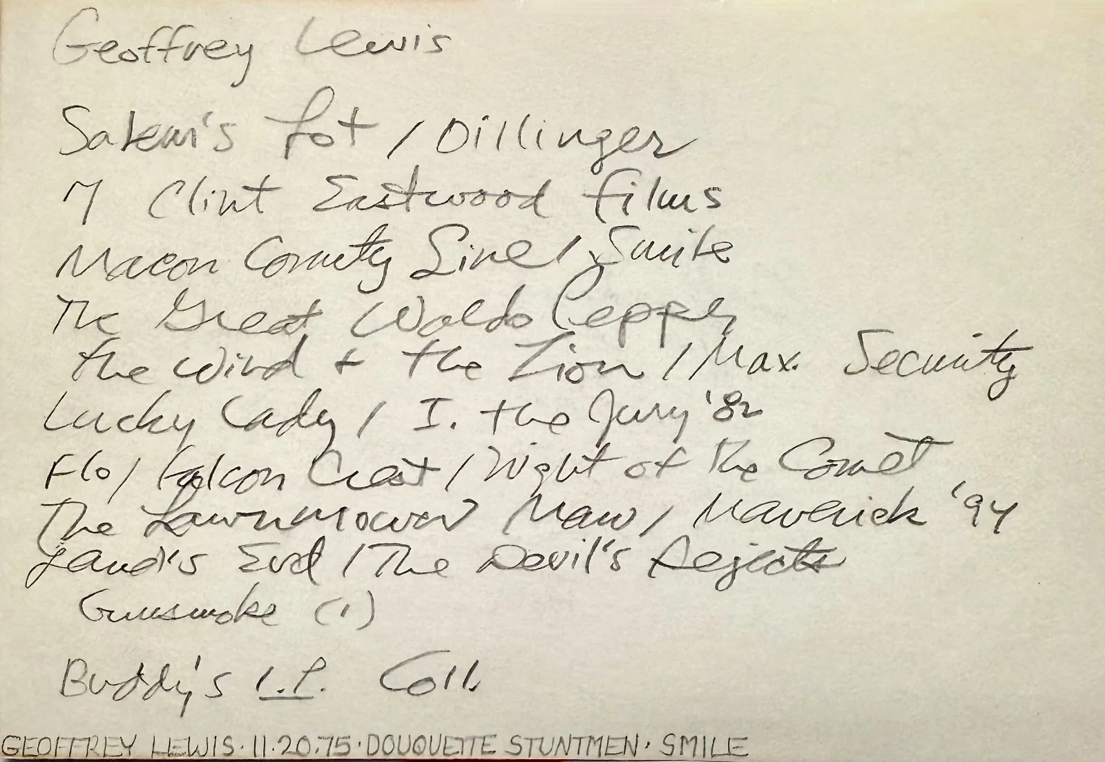 Geoffrey Lewis — GEOFFREY LEWIS Autograph Signed 4x6 INDEX CARD High Plains Drifter Bronco Billy, изображение 2