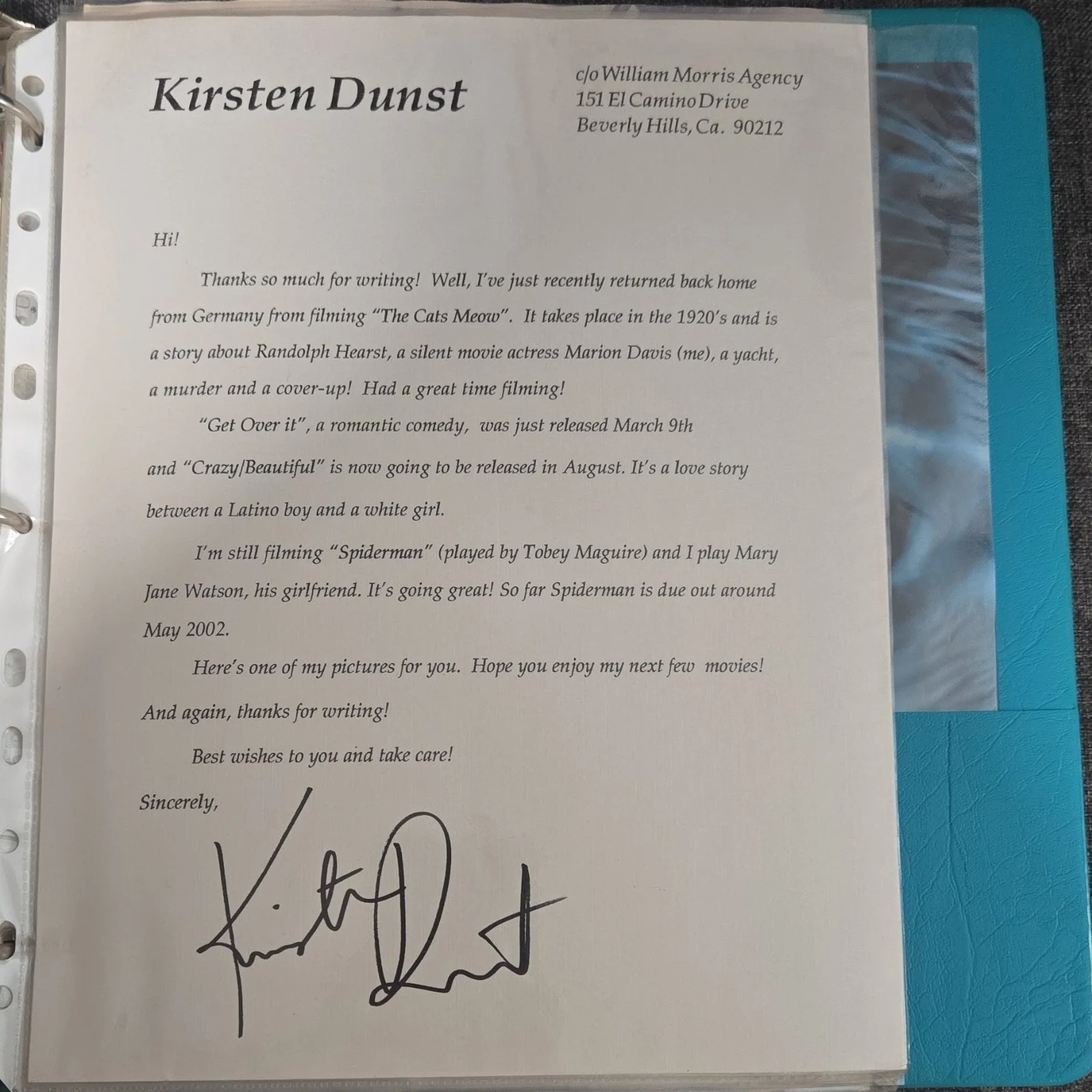 Kirsten Dunst — Kirsten Dunst Signed Magazine page with signed letter 8x10, изображение 2