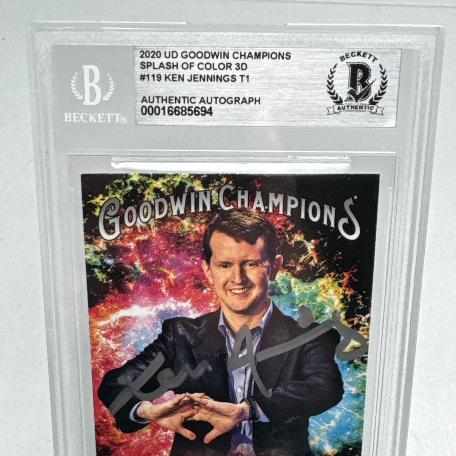 Ken Jennings — Ken Jennings Signed Auto 2020 Goodwin 3D Color BAS Slab Jeopardy Host Rare, изображение 2