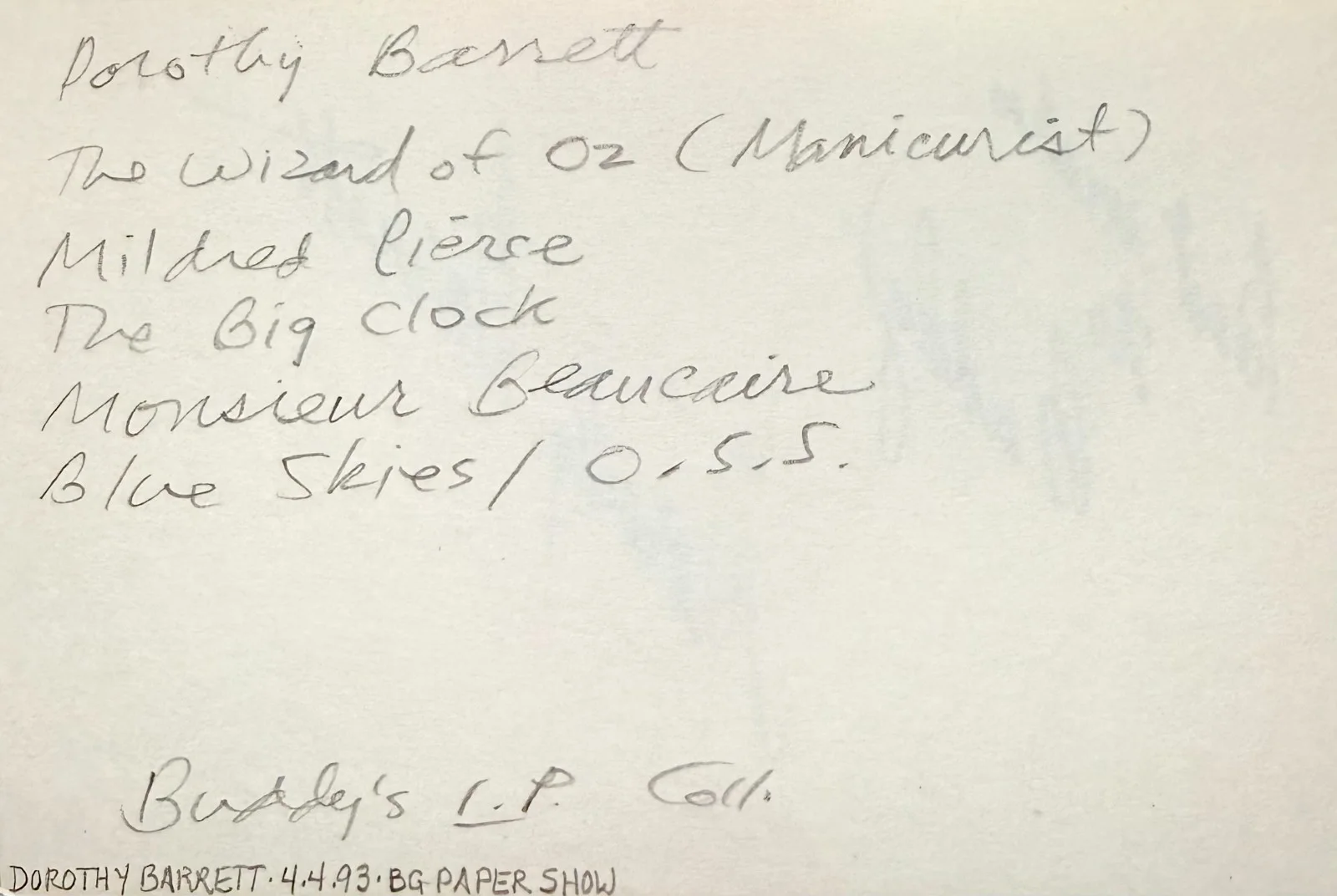 Dorothy Barrett — DOROTHY BARRETT Signed Autographed INDEX CARD Gone with the Wind MILDRED PIERCE, изображение 2