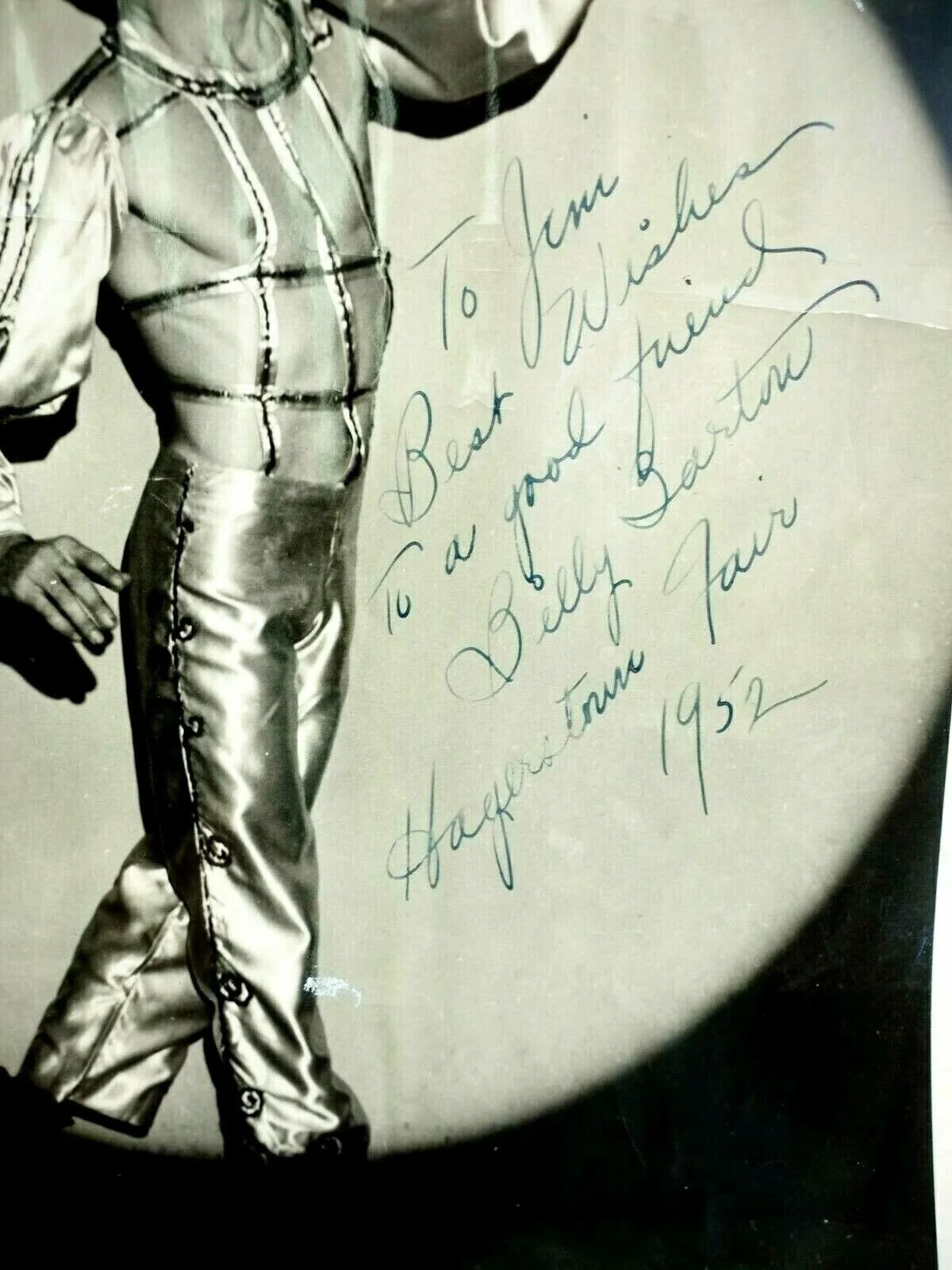 Billi Bartow — Billy Barton RBBC Circus Performer Autographed 1952 B&W 8" x 10" Photo, изображение 2