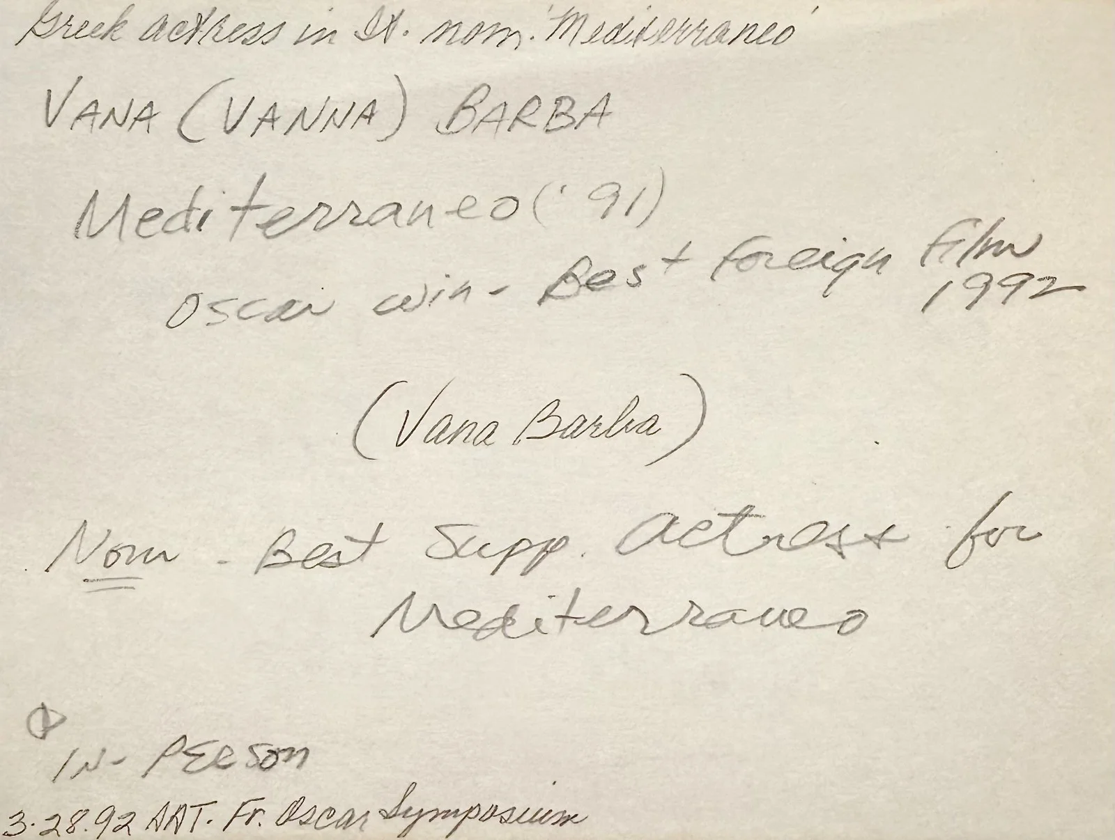 Vana Barba — VANA BARBA Signed Autographed 4" x 5" INDEX CARD Ante Geia Tzivaeri Mediterraneo, изображение 4