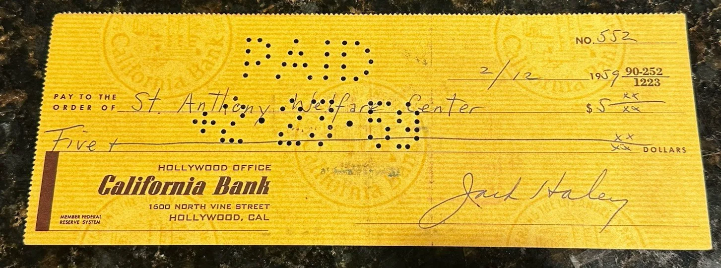 Jack Haley — Jack Haley - Autograph Signed Check - 1959 The Wizard of Oz - Tin Man - Actor