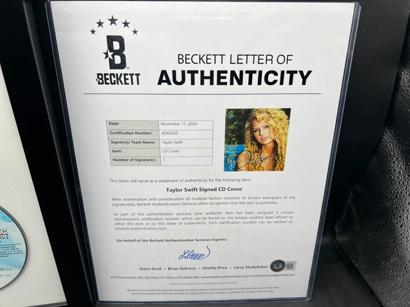 2006 Taylor Swift Signed Autograph Debut CD Album ORIGINAL LYRICS Beckett LOA, image 5