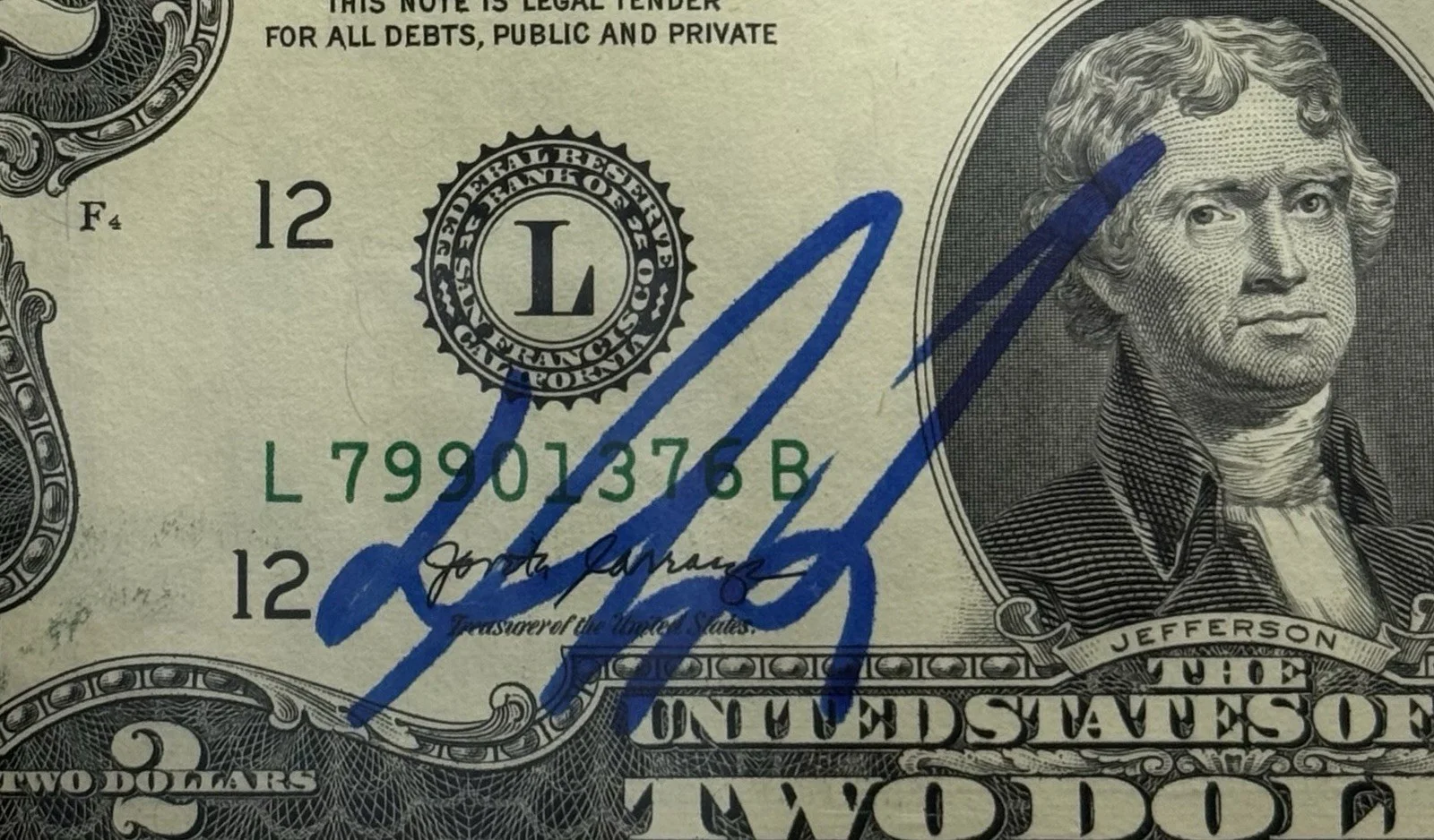 Daveed Diggs — Daveed Diggs Autograph Signed $2 Bill Hamilton Thomas Jefferson Beckett Slab COA, image 3