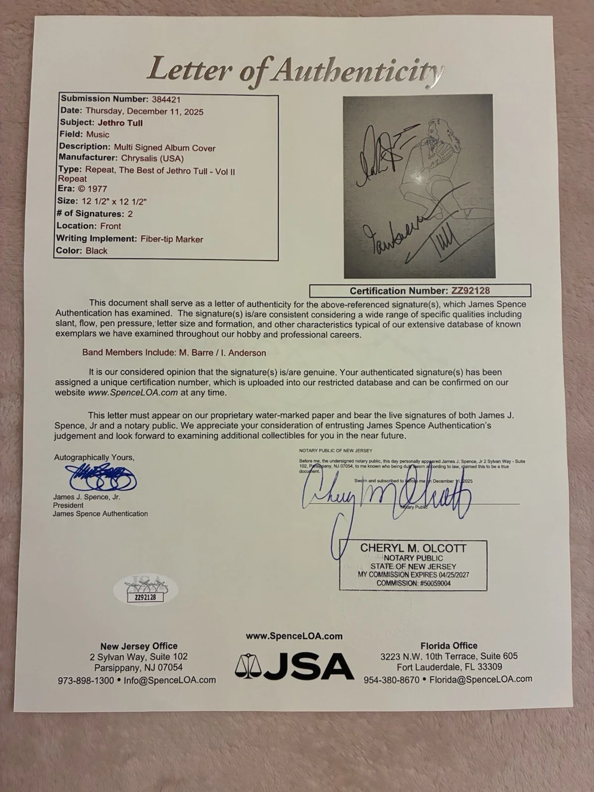 Jethro Tull Repeat Vol II Signed By Ian Anderson And Martin Barre, изображение 3