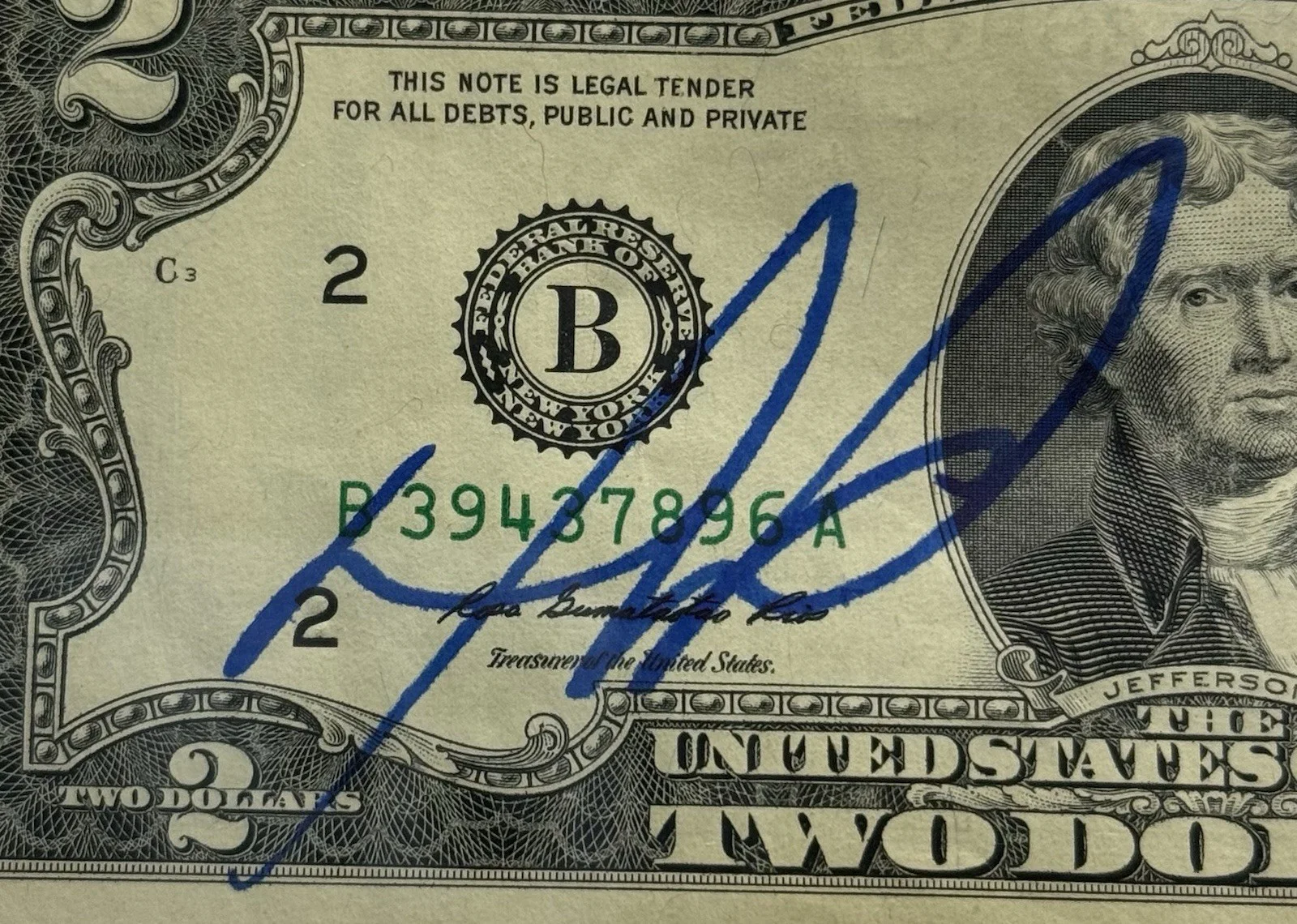 Daveed Diggs — Daveed Diggs Autograph Signed $2 Bill Hamilton Thomas Jefferson Beckett Slab COA, image 3