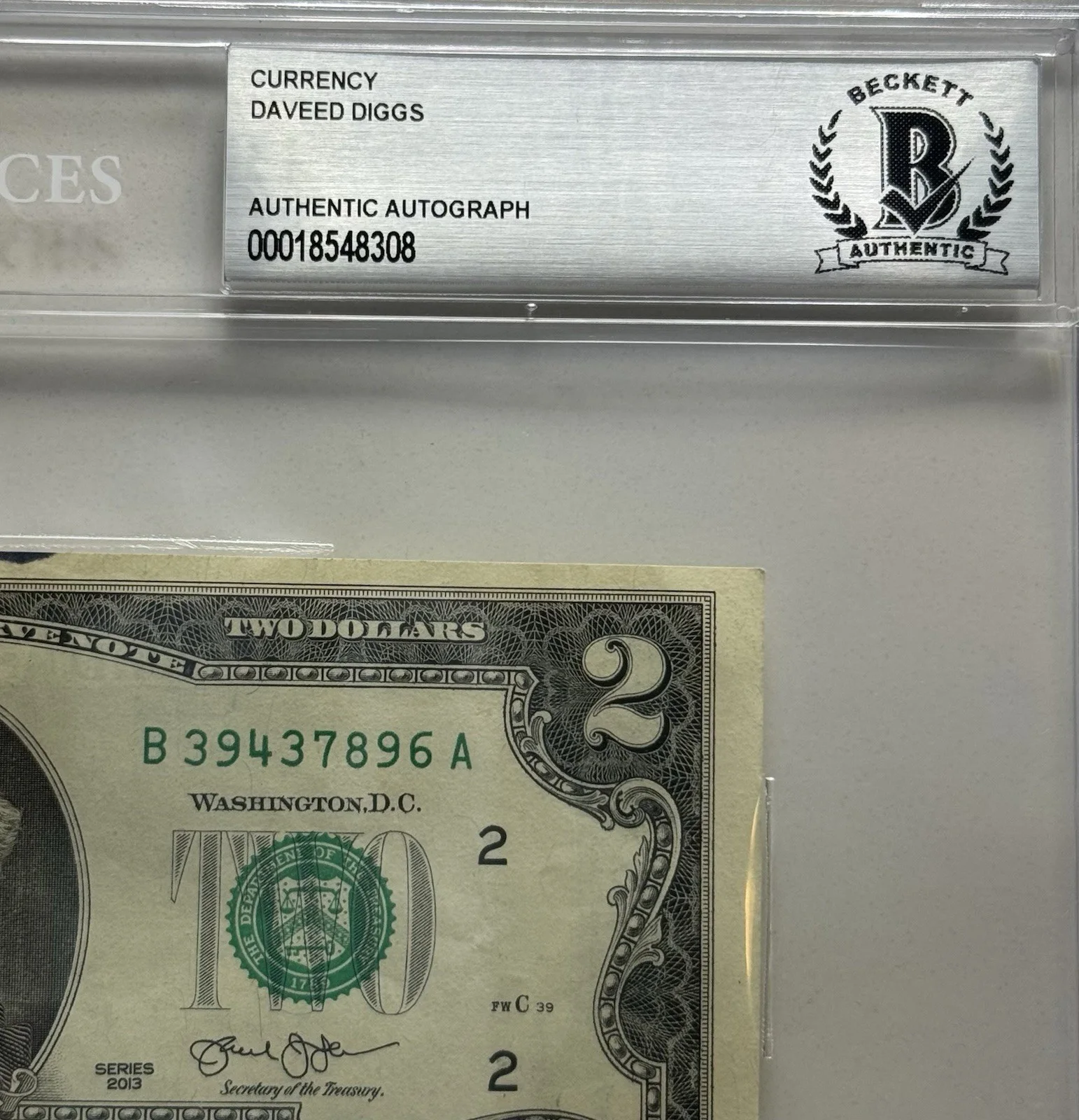 Daveed Diggs — Daveed Diggs Autograph Signed $2 Bill Hamilton Thomas Jefferson Beckett Slab COA, image 4