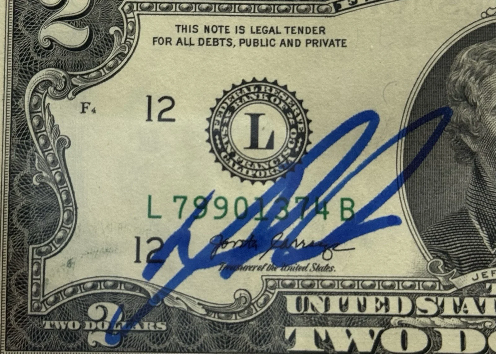 Daveed Diggs — Daveed Diggs Autograph Signed $2 Bill Hamilton Thomas Jefferson Beckett Slab COA, image 3