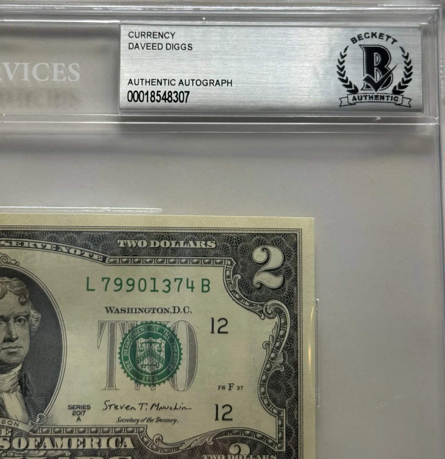 Daveed Diggs — Daveed Diggs Autograph Signed $2 Bill Hamilton Thomas Jefferson Beckett Slab COA, image 4