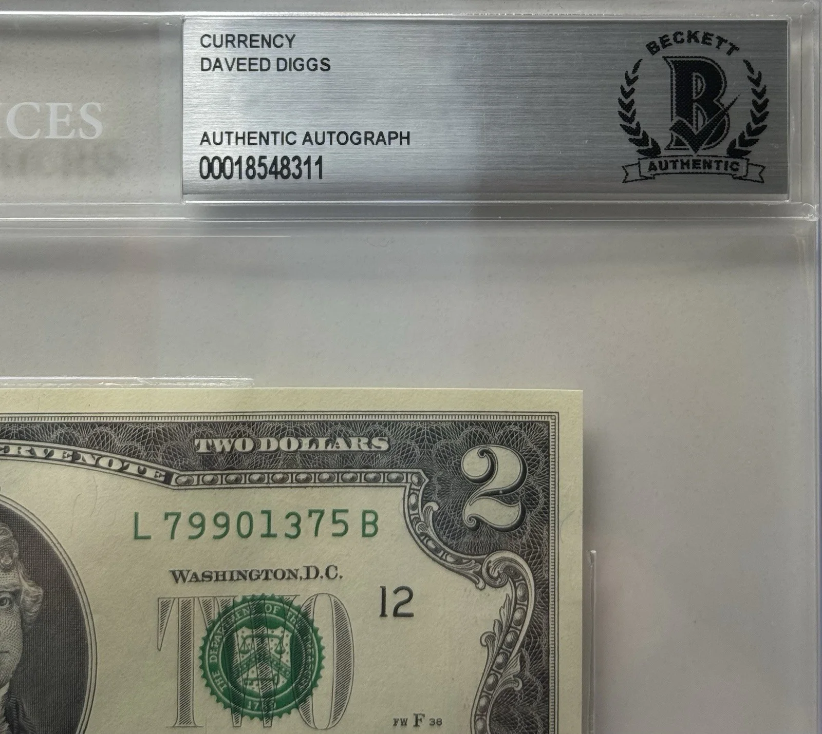 Daveed Diggs — Daveed Diggs Autograph Signed $2 Bill Hamilton Thomas Jefferson Beckett Slab COA, image 4