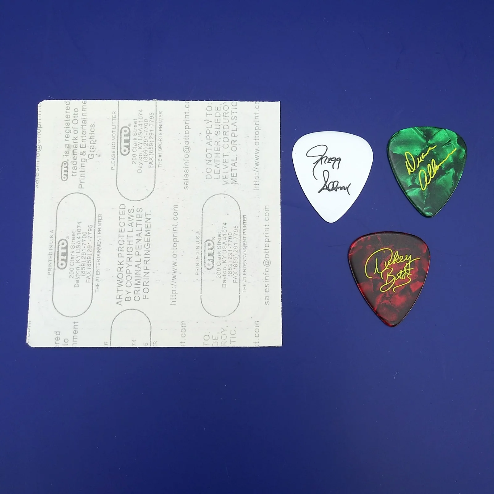 ALLMAN BROTHERS BAND authentic backstage pass 3 novelty signature guitar picks, изображение 5