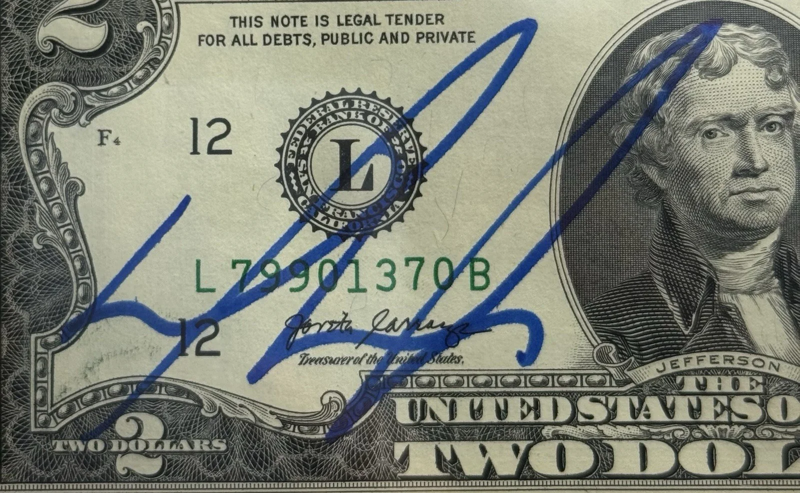 Daveed Diggs — Daveed Diggs Autograph Signed $2 Bill Hamilton Thomas Jefferson Beckett Slab COA, image 2