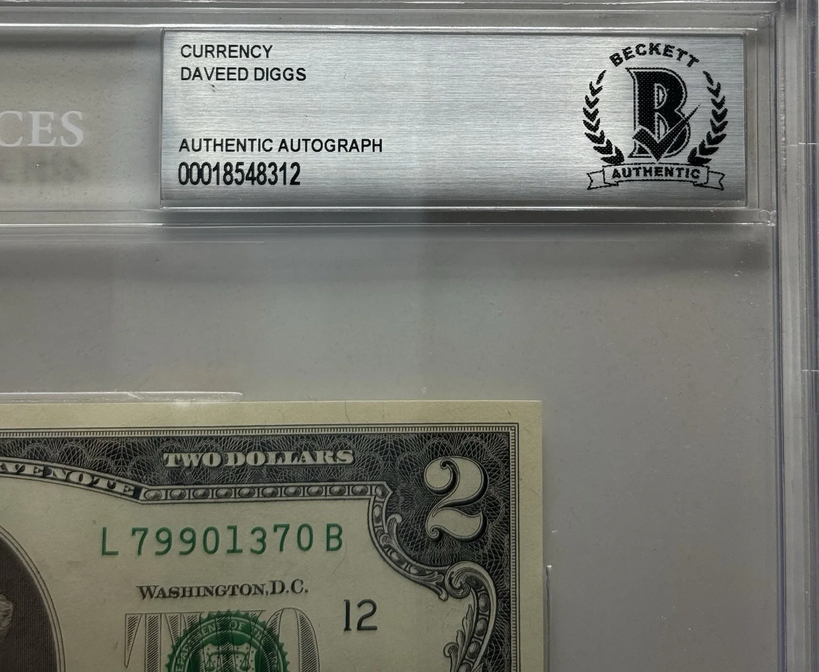 Daveed Diggs — Daveed Diggs Autograph Signed $2 Bill Hamilton Thomas Jefferson Beckett Slab COA, image 5