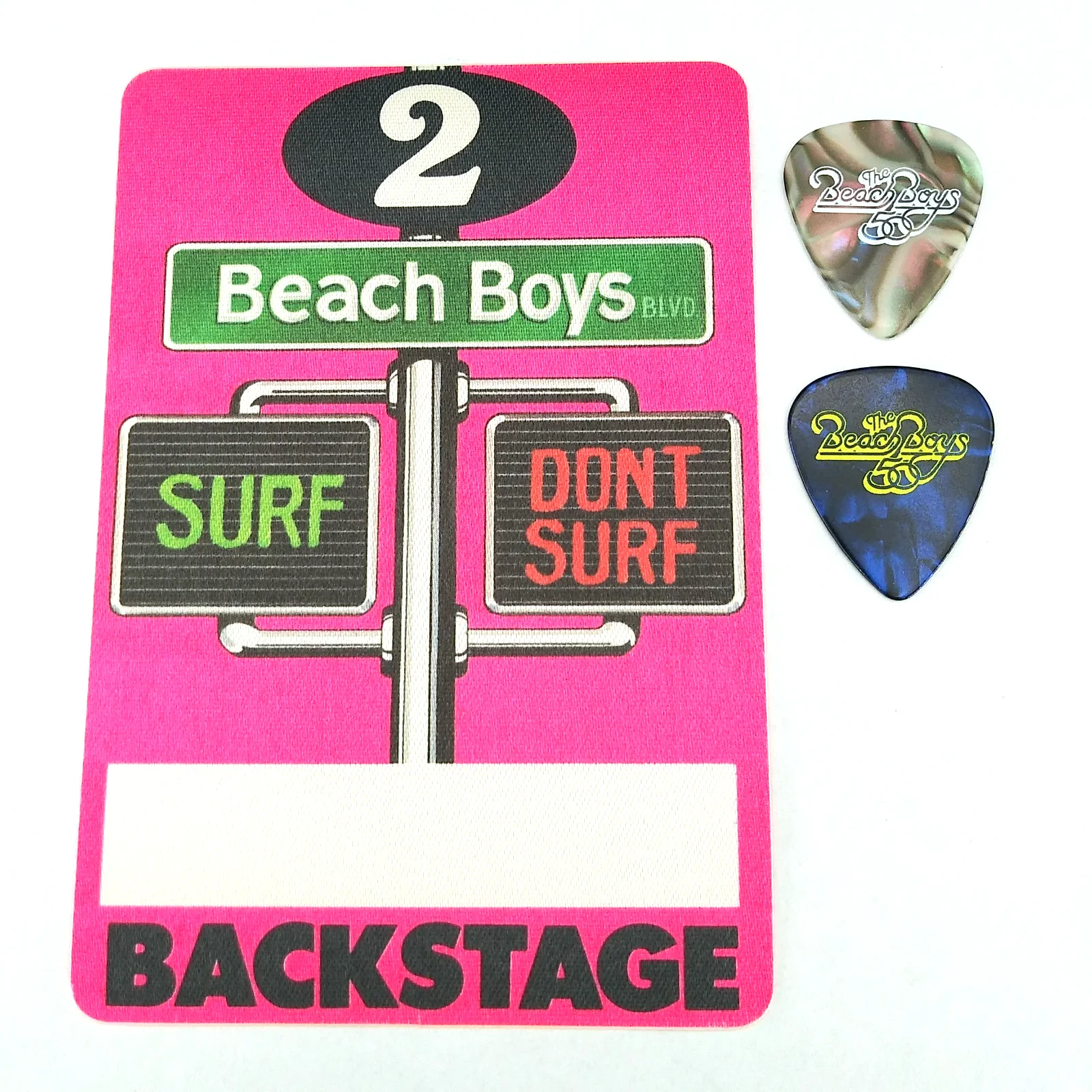 BEACH BOYS authentic CREW STAFF backstage pass 2 novelty signature guitar picks, image 2