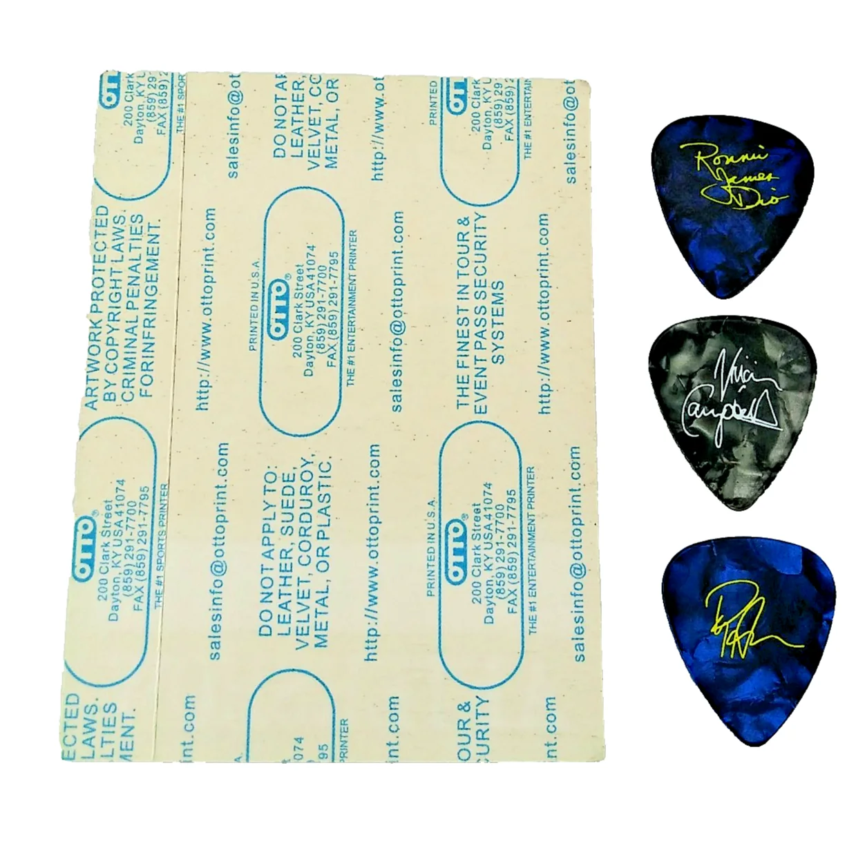 Authentic RONNIE JAMES DIO tour backstage pass 3 novelty signature guitar picks, изображение 2