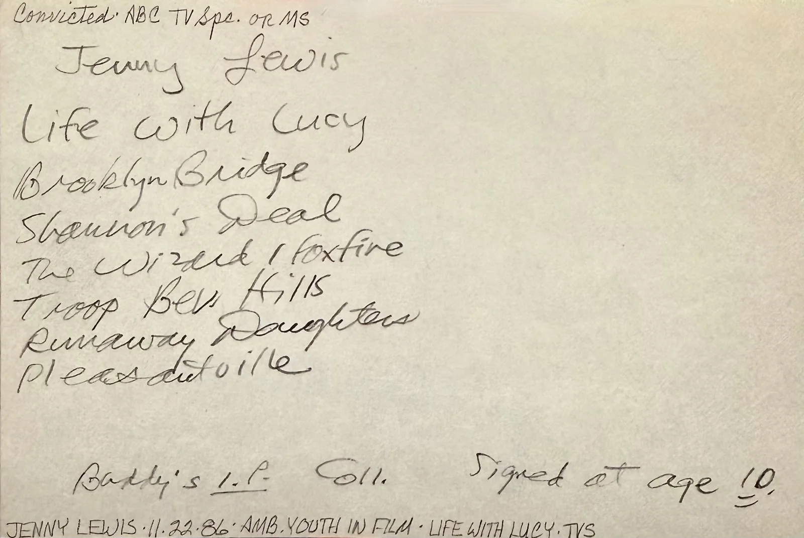 Jenny Lewis — JENNY LEWIS Autograph Signed 4x6 INDEX CARD Pleasantville Life with Lucy Age 10, изображение 4