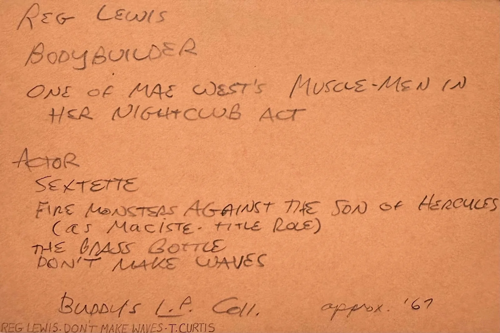 Reg Lewis — REG LEWIS Autograph Signed 4" x 6" INDEX CARD Bodybuilder Mr. America SEXTETTE, изображение 4