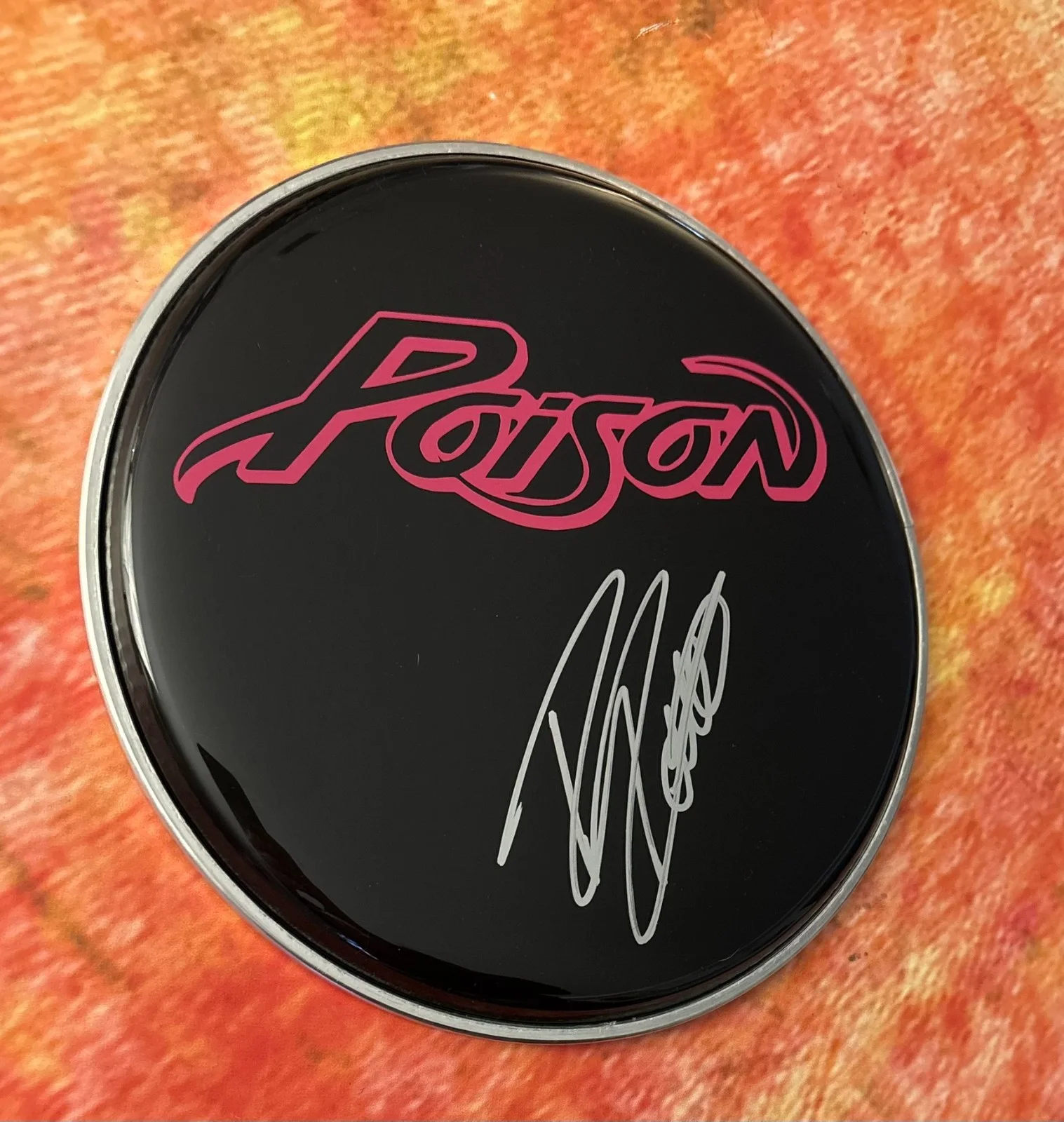 GFA Poison Band Drummer * RIKKI ROCKETT * Signed 10" Drumhead COA, image 2