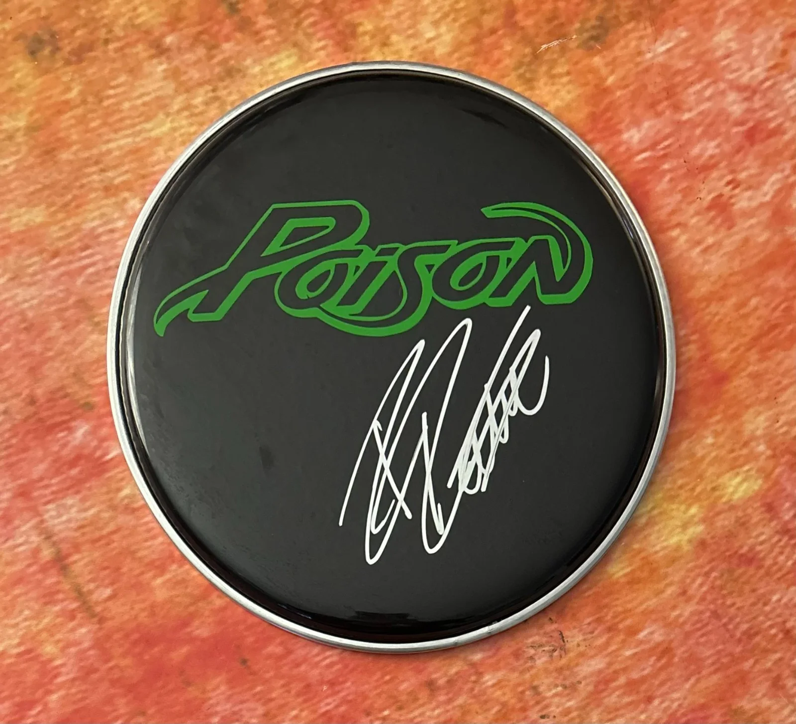 GFA Poison Band Drummer * RIKKI ROCKETT * Signed 10" Drumhead COA, image 2