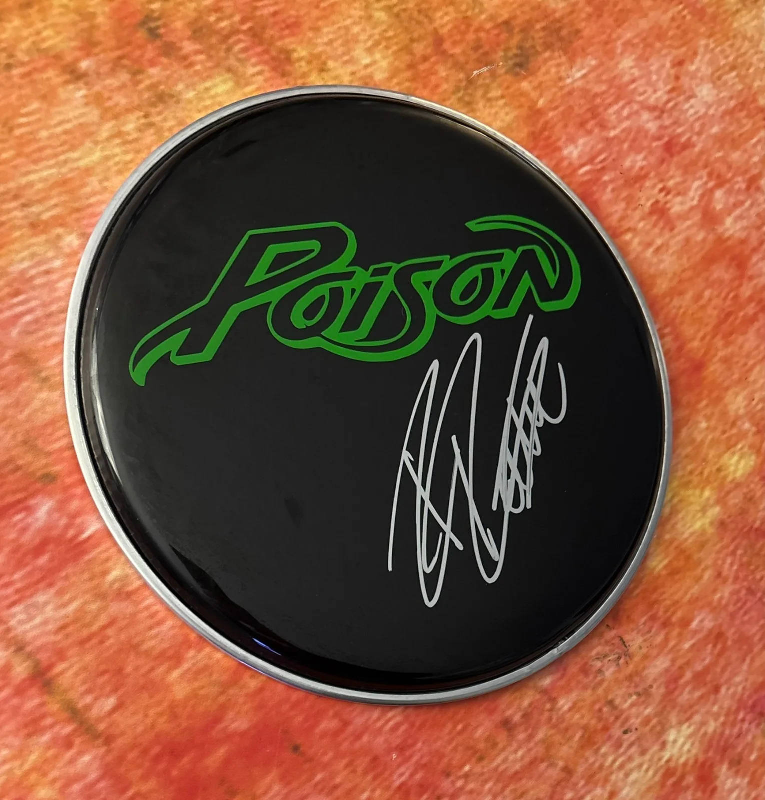 GFA Poison Band Drummer * RIKKI ROCKETT * Signed 10" Drumhead COA, image 3