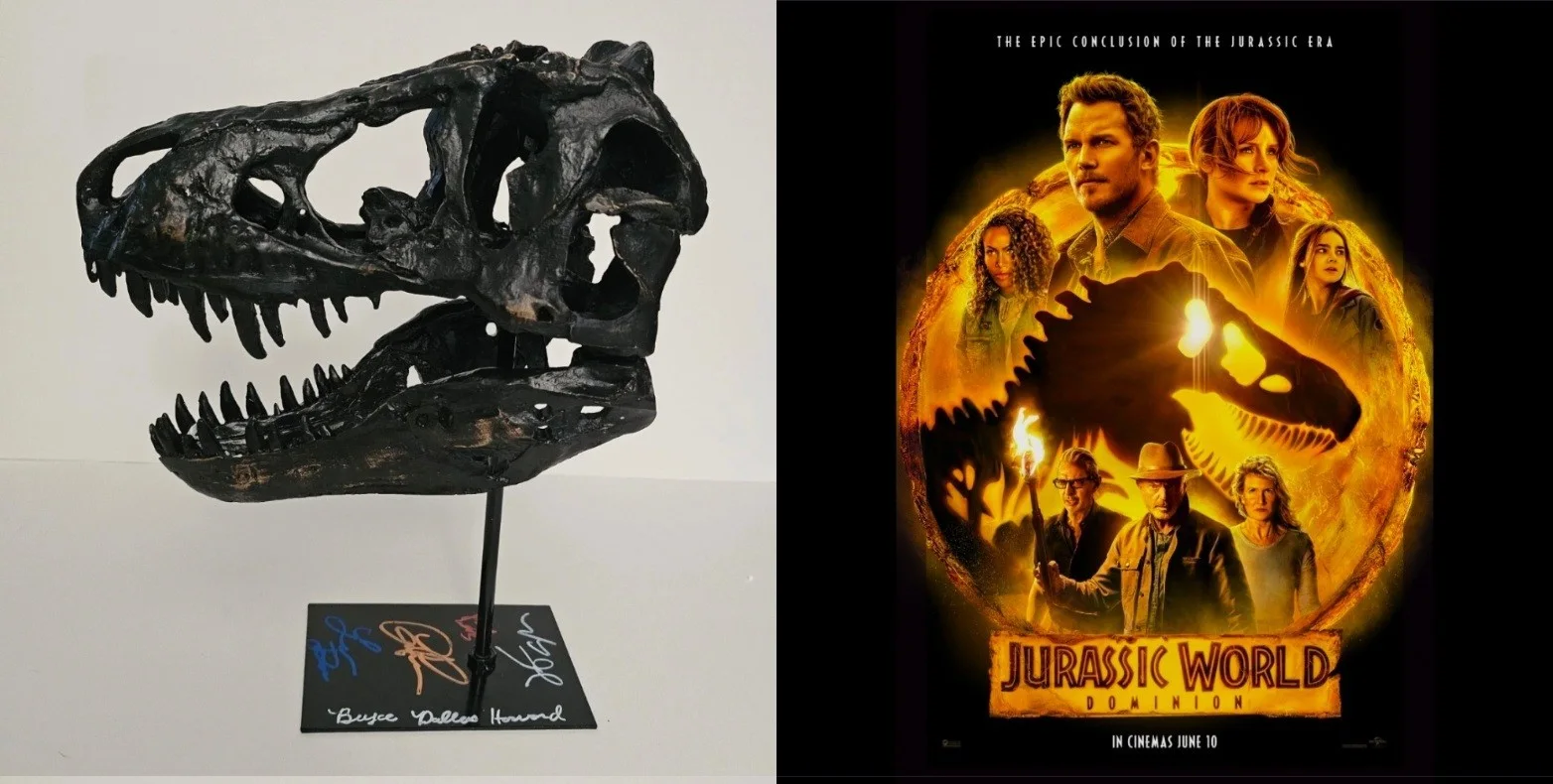 Neill, Pratt, Goldblum, Dern, Howard — Jurassic Park Tyrannosaurus Prop Multi Signed Neill Pratt Goldblum Dern Howard