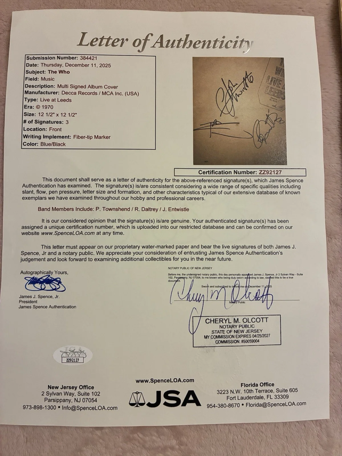 The Who Live At Leeds Signed By 3, image 2