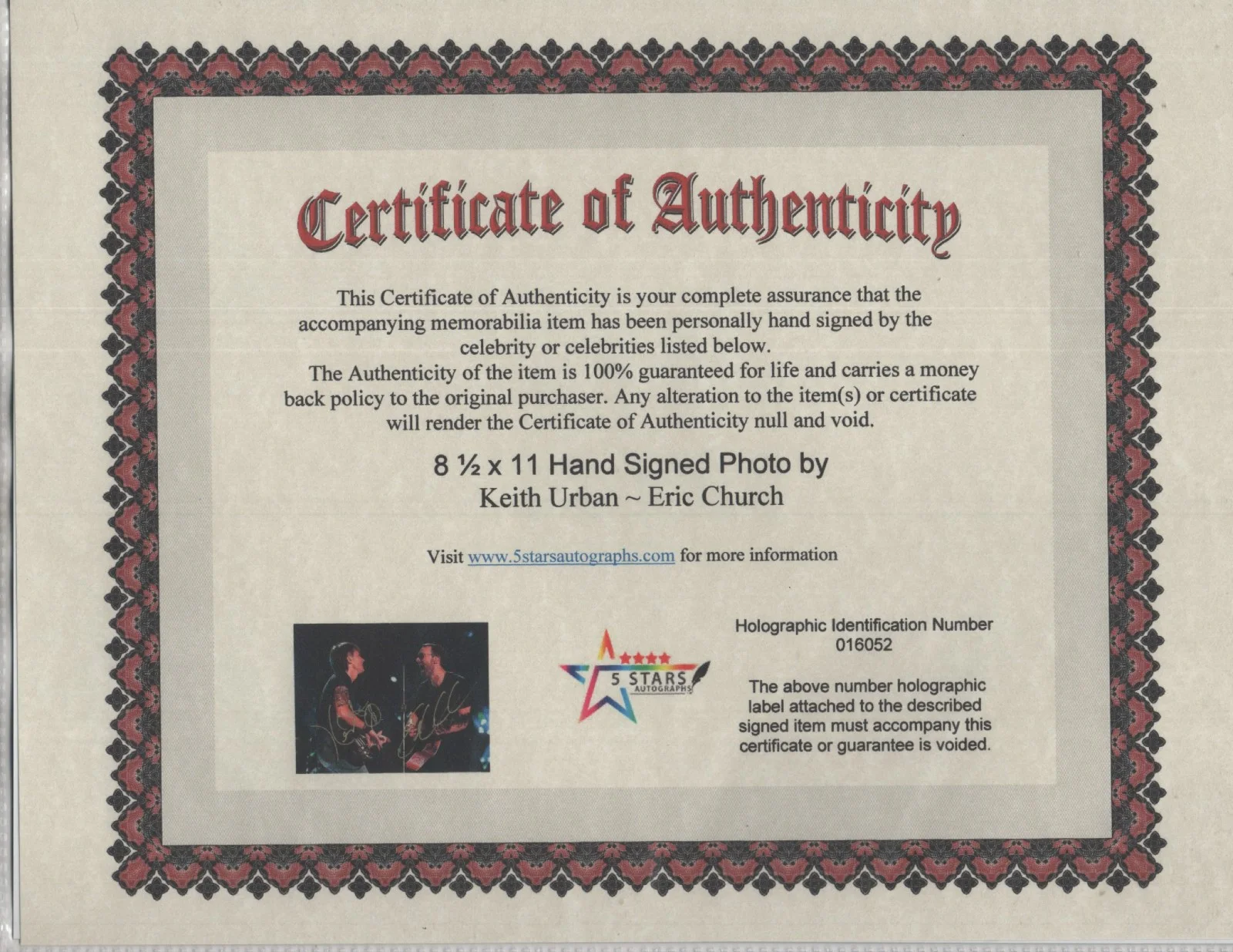 KEITH URBAN - ERIC CHURCH HAND SIGNED 8 1/2 X 11 B/W PHOTO / COA, изображение 2