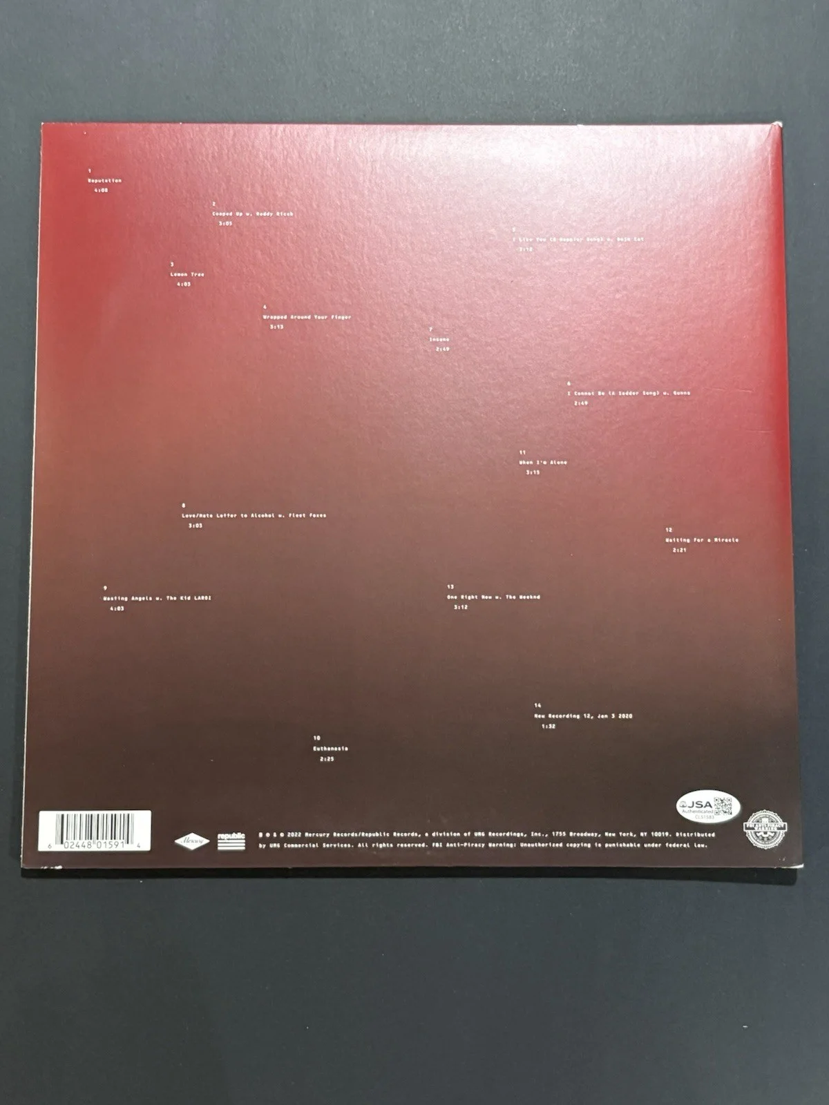 JSA COA POST MALONE Signed Autographed TWELVE CARAT TOOTHACHE Vinyl Album LP, изображение 2