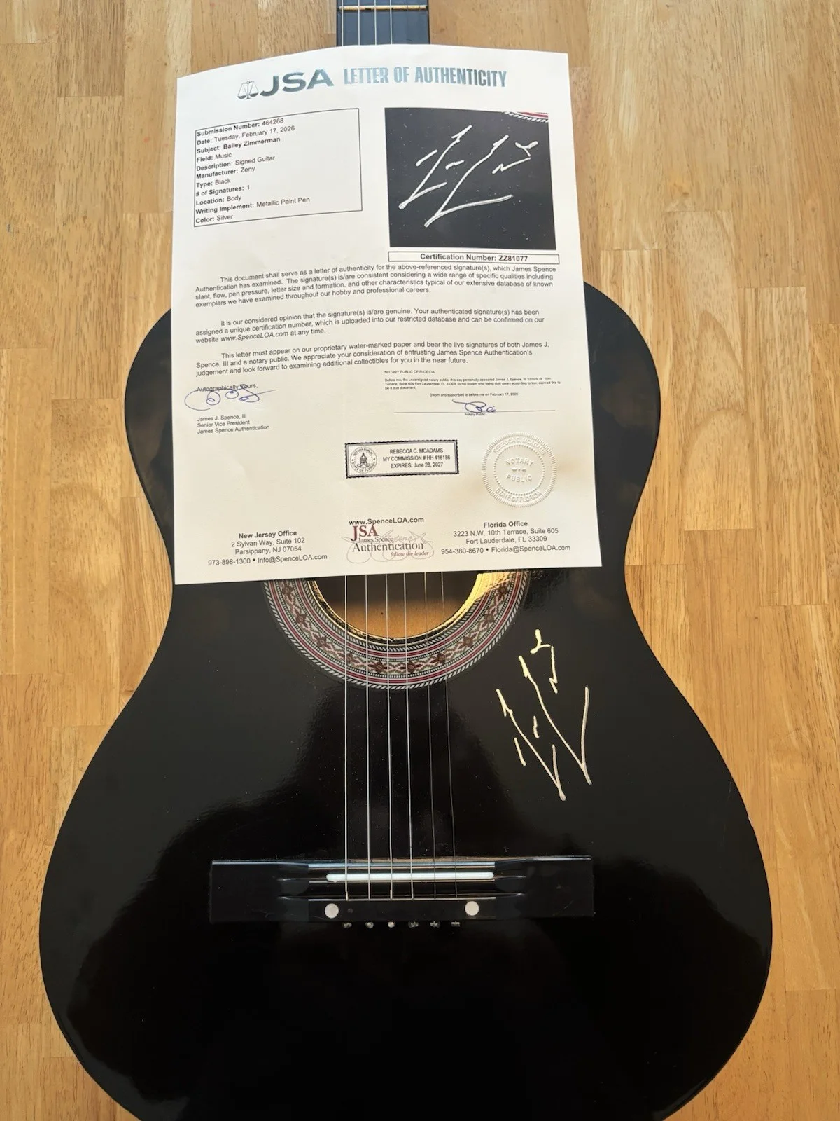 Bailey Zimmerman Autographed Signed Black Guitar JSA COA LOA, image 3