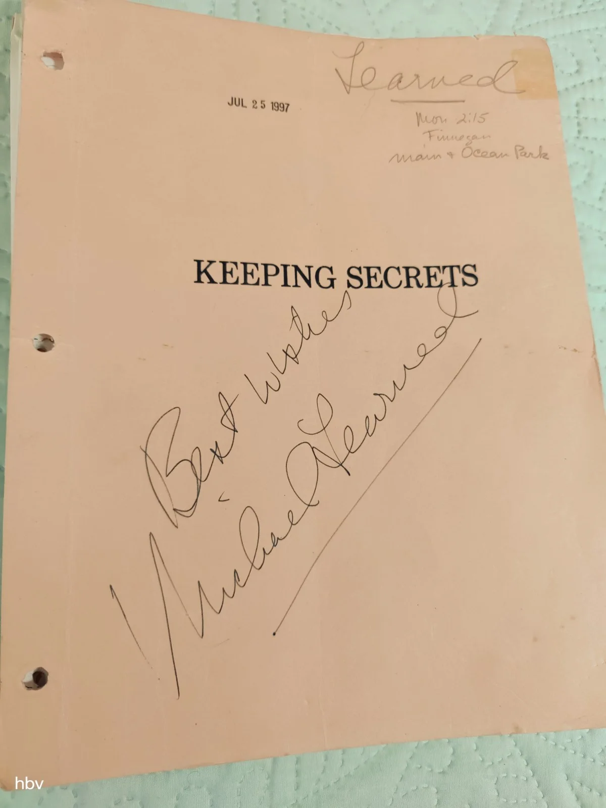 Michael Learned — Original Michael Learned Signed/Used Keeping Secrets Movie Script