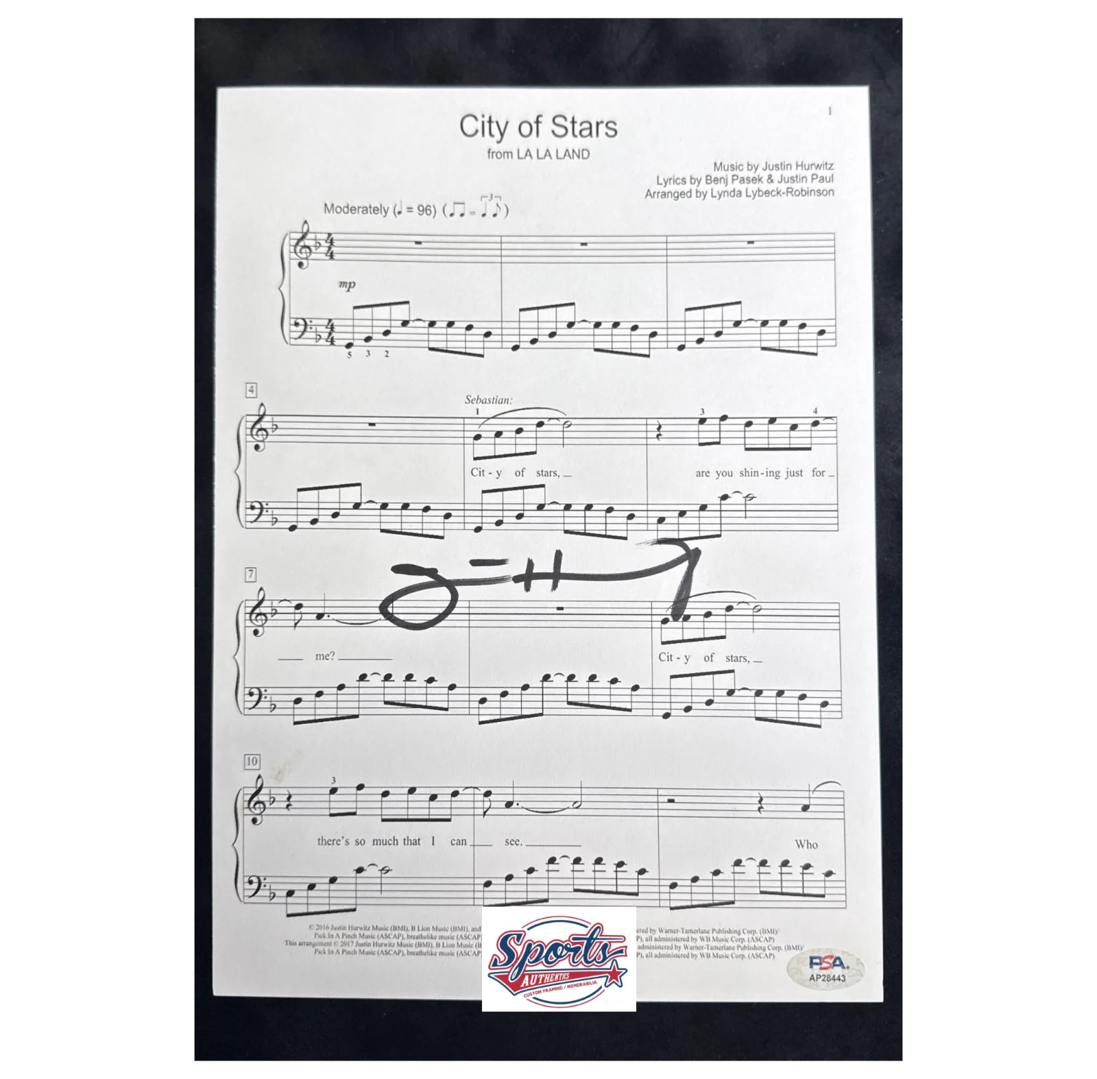 Justin Hurwitz — Justin Hurwitz Signed La La Land City Of Stars Music Sheet PSA AP28443
