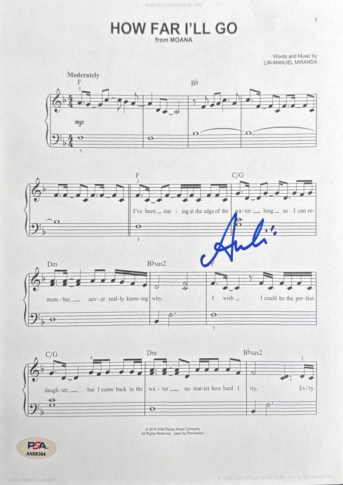 Auli'i Cravalho — Auli'i Cravalho Signed 8x10 Disney Moana Musci Lyric Sheet PSA AN58304, изображение 2