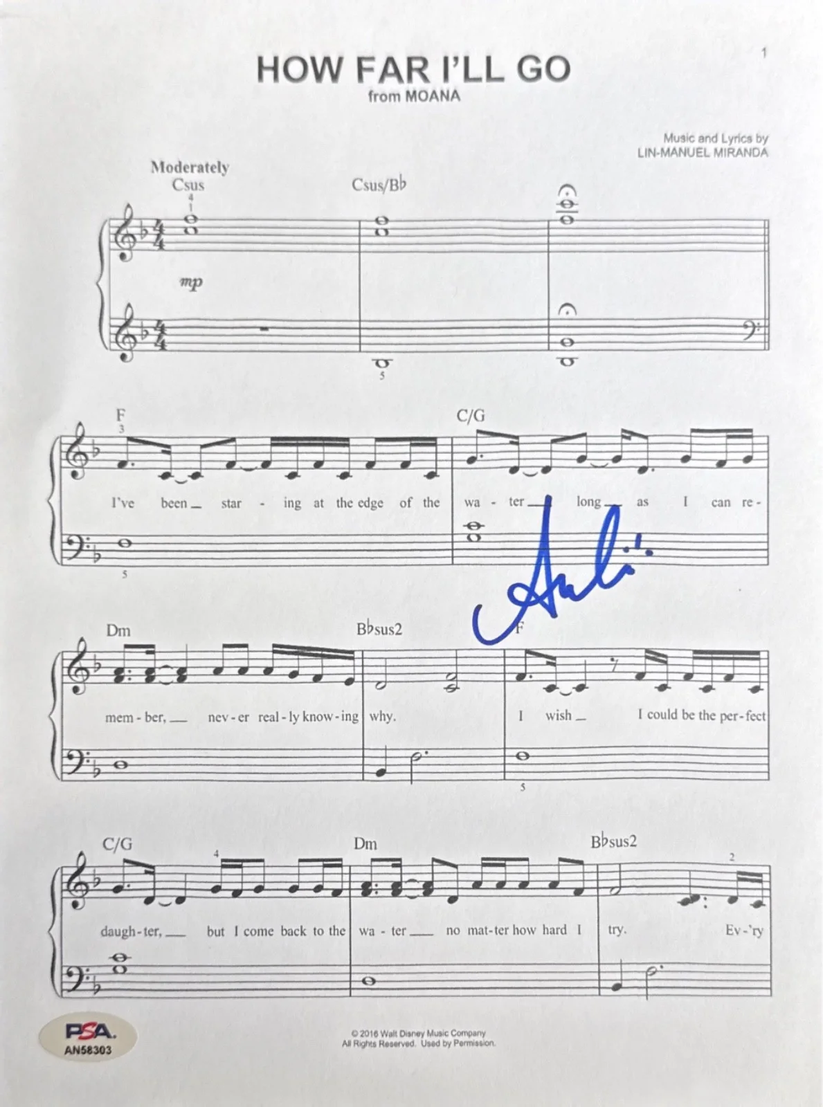 Auli'i Cravalho — Auli'i Cravalho Signed 8x10 Disney Moana Musci Lyric Sheet PSA AN58303, изображение 2