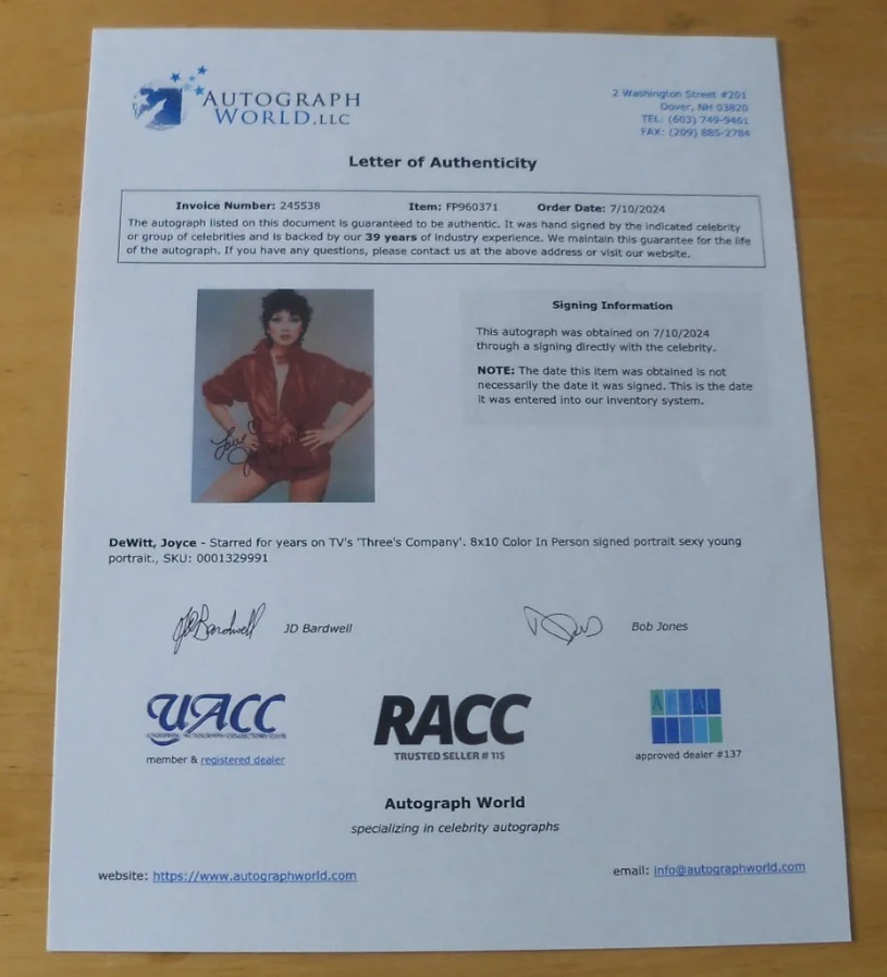 Joyce DeWitt signed autographed photo Three's Company COA, image 3