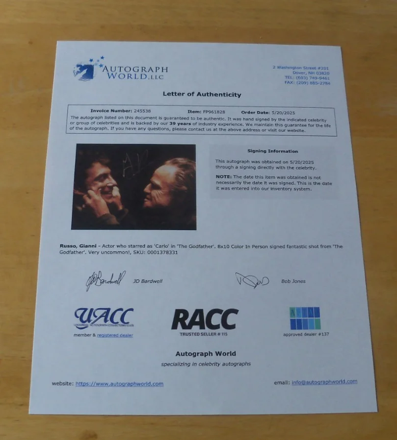 Gianni Rusoo — Gianni Russo signed autographed photo The Godfather Marlon Brando COA, изображение 3