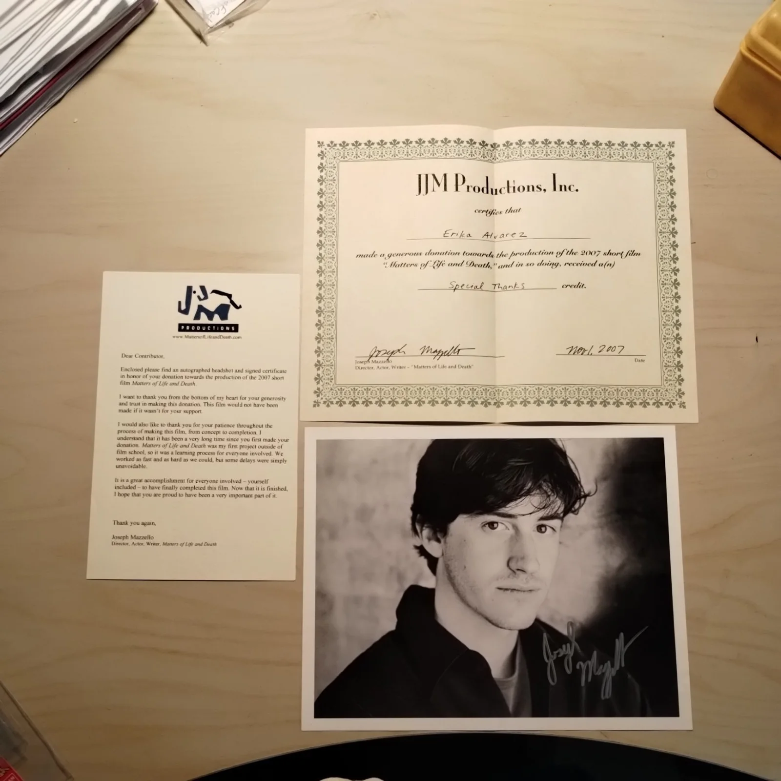 Joseph Mazzello — Joseph Mazzello autographed signed 8x10 photo Jurassic Park COA 2007 Fan Club, изображение 4