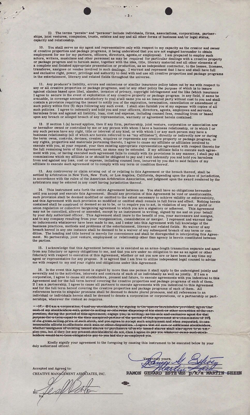 Martin Sheen — MARTIN SHEEN - DOCUMENT DOUBLE SIGNED 11/01/1974, image 3