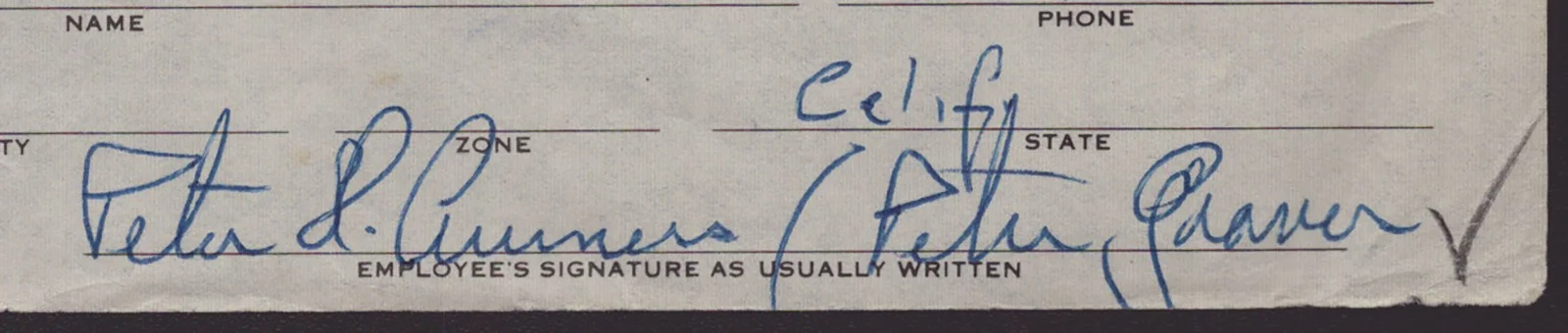 Peter Graves — PETER GRAVES - DOCUMENT SIGNED 03/13/1953, изображение 2