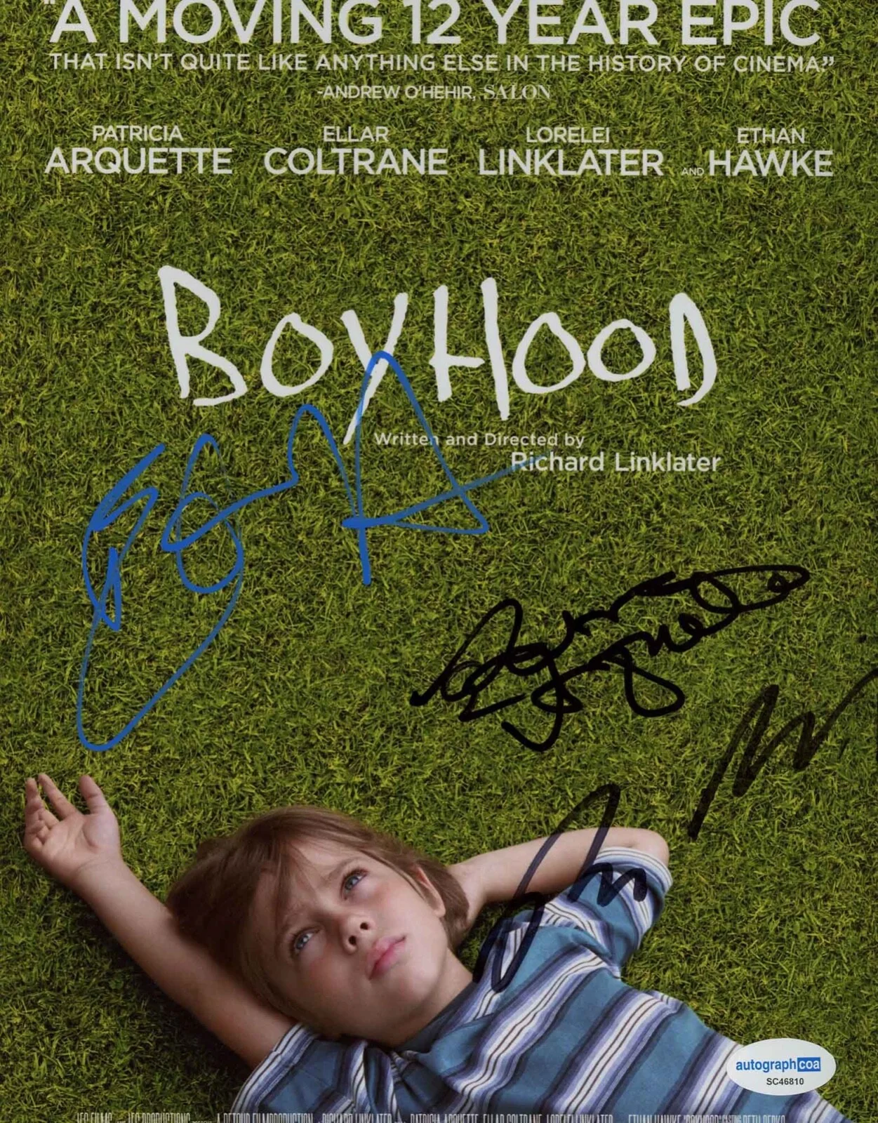 ETHAN HAWKE, PATRICIA ARQUETTE, RICHARD LINKLATER — Ethan Hawke PATRICIA ARQUETTE Richard Linklater signed "BOYHOOD" 8x10 Photo ACOA, изображение 3