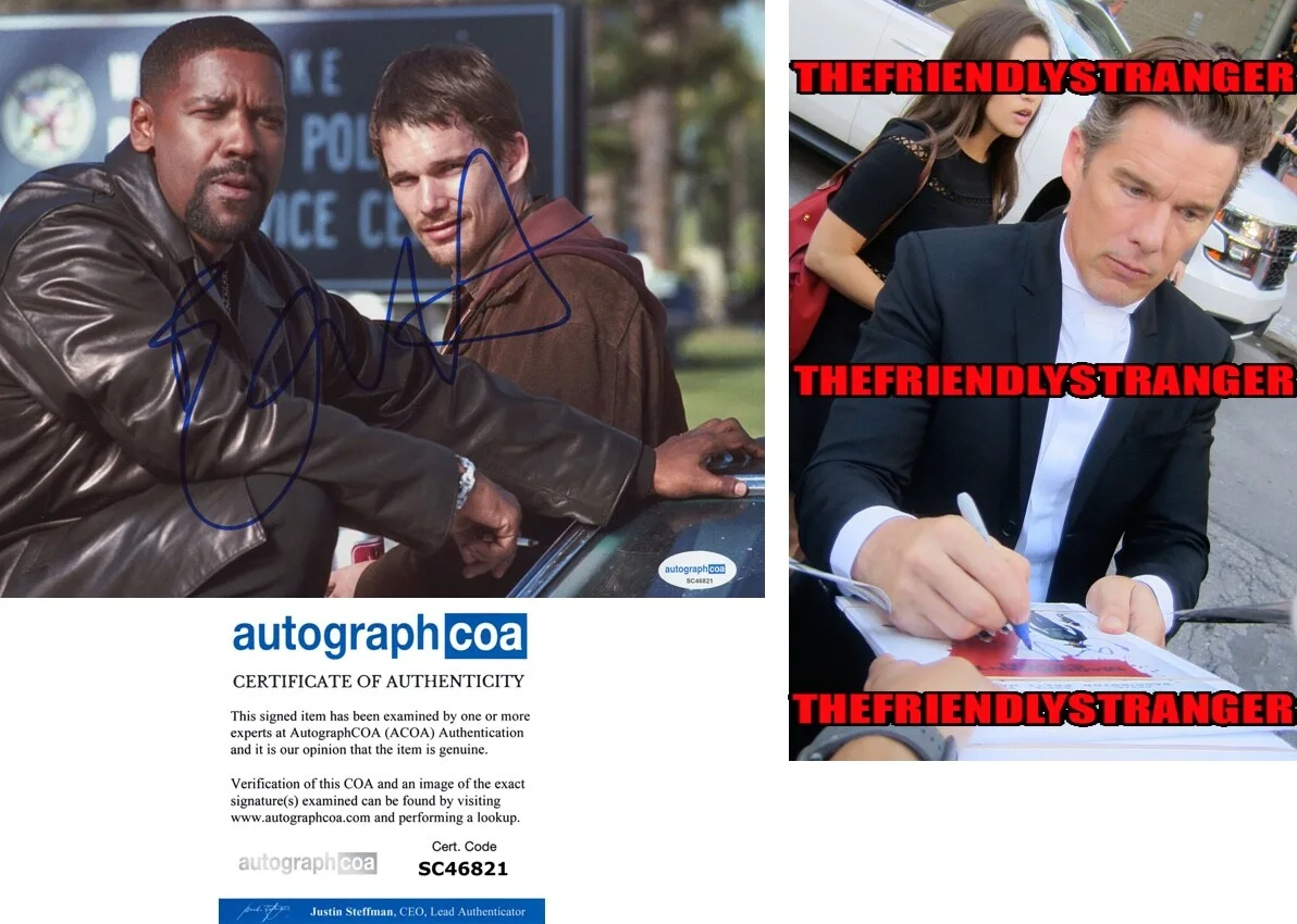 ETHAN HAWKE — Ethan Hawke signed "TRAINING DAY" 8x10 Photo PROOF c BLACK PHONE Jake ACOA COA