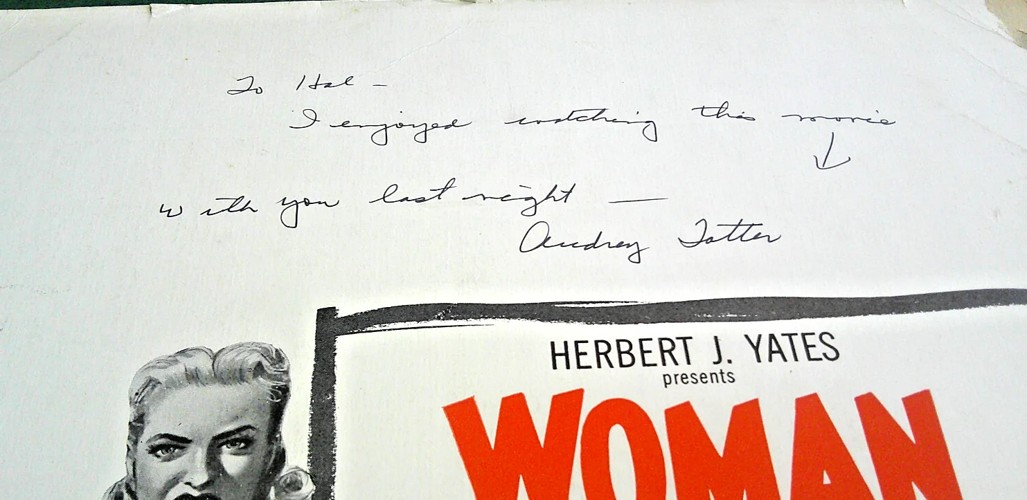 "Audrey Totter" Autographed "Woman They Almost Lynched" 1953 WC 22x14 Film Noir, изображение 3