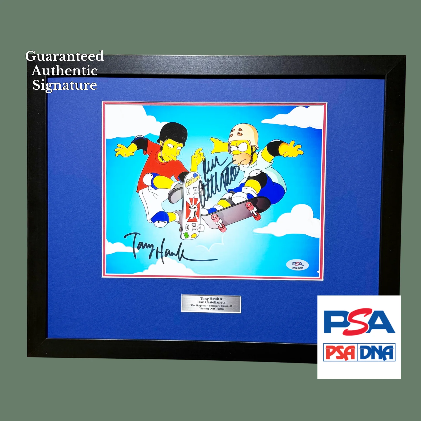 Tony Hawk & Dan Castellaneta — Tony Hawk & Dan Castellaneta Signed Simpsons 8x10 – PSA DNA Certified – Framed