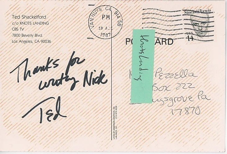 Ted Shackelford — 1987 -KNOTS LANDING- TED SHACKELFORD Signed/Autograph/Auto Vintage TV Postcard, image 2