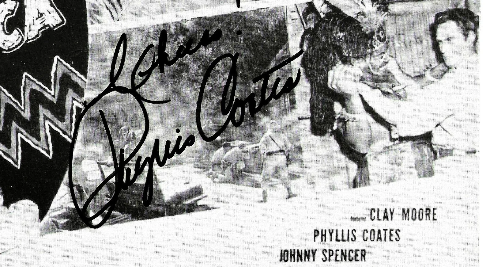 phyllis coates — Phyllis Coates signed 8x10 UACC COA "Jungle Drums of Africa" with Clayton Moore, изображение 2